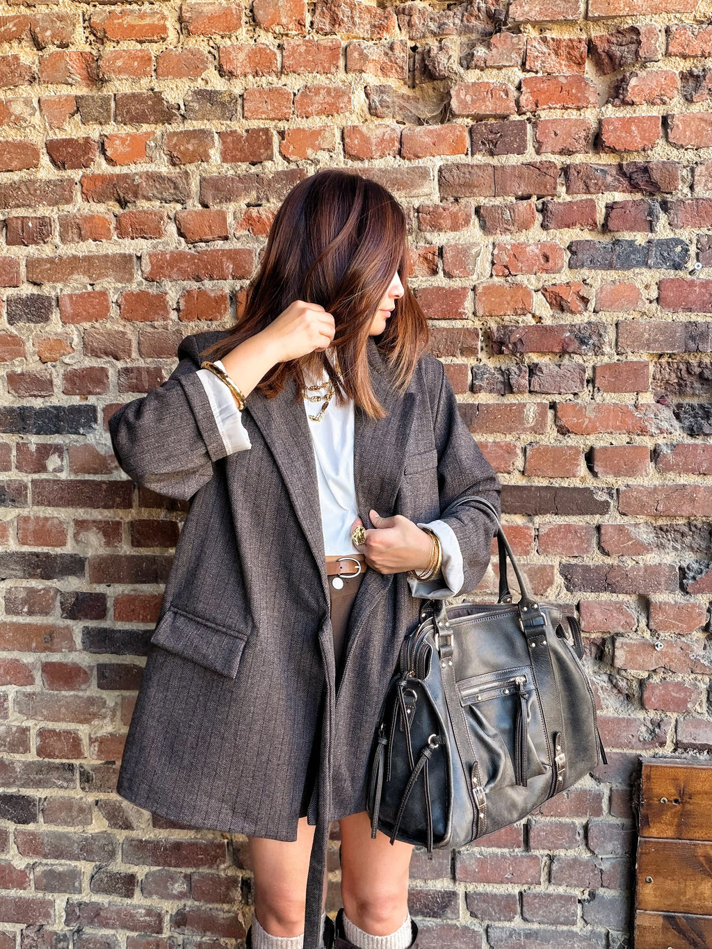 Blazer à motifs chevron brun