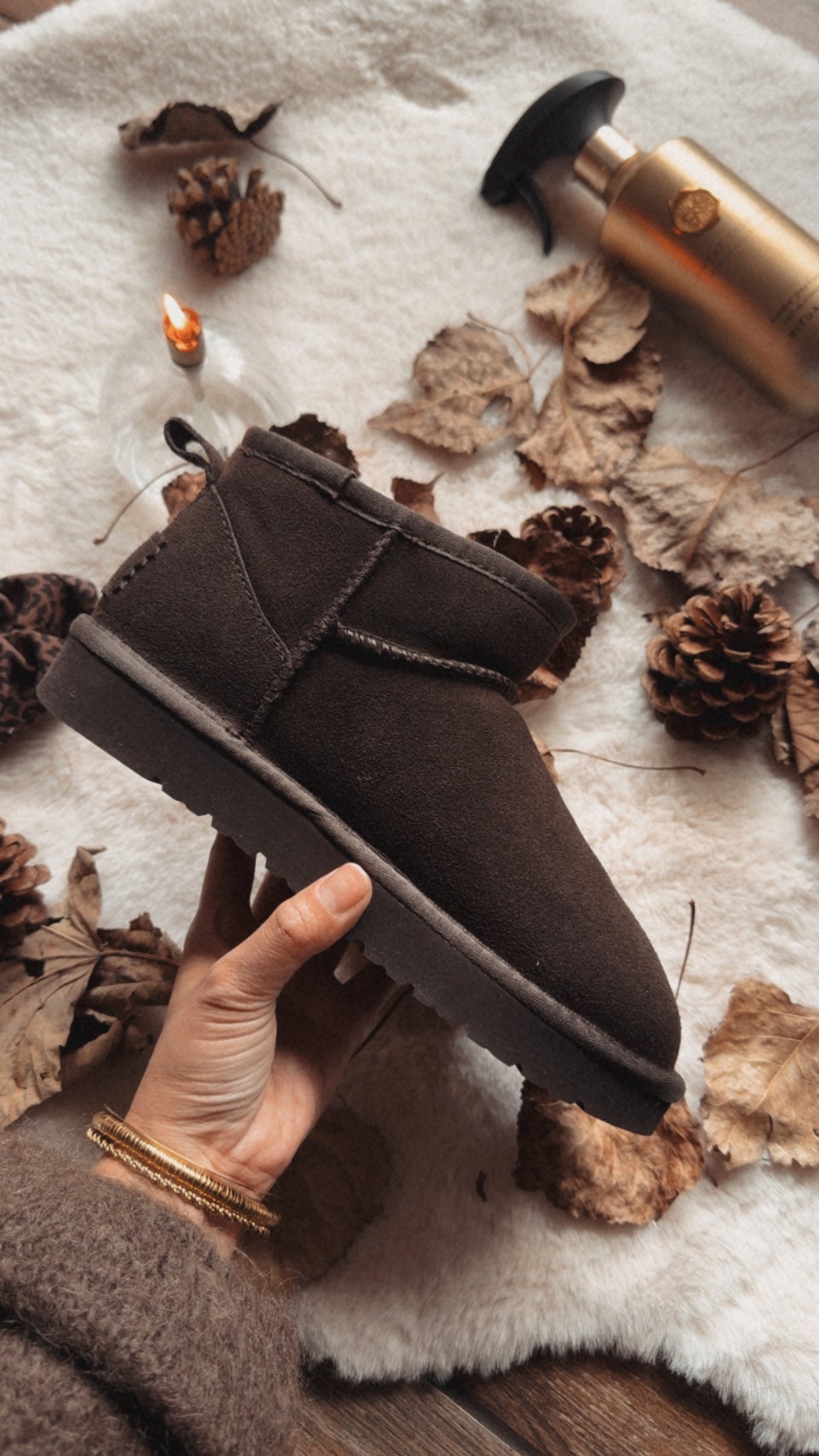Botte mini fourrées choco en cuir