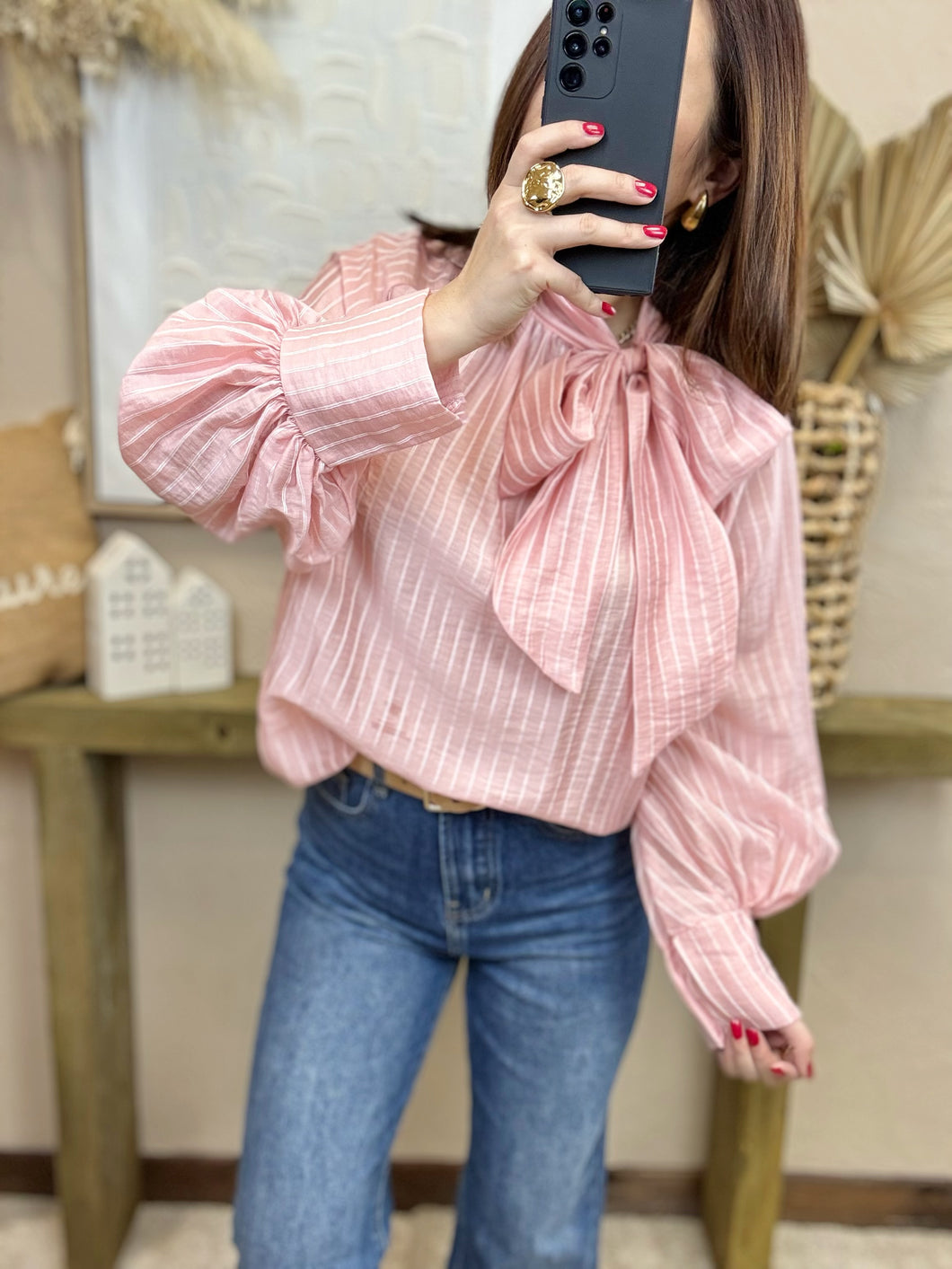 Blouse rose noeud