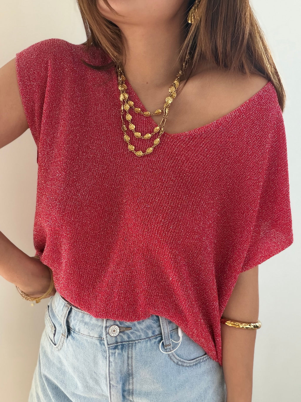 Top à paillettes rouge