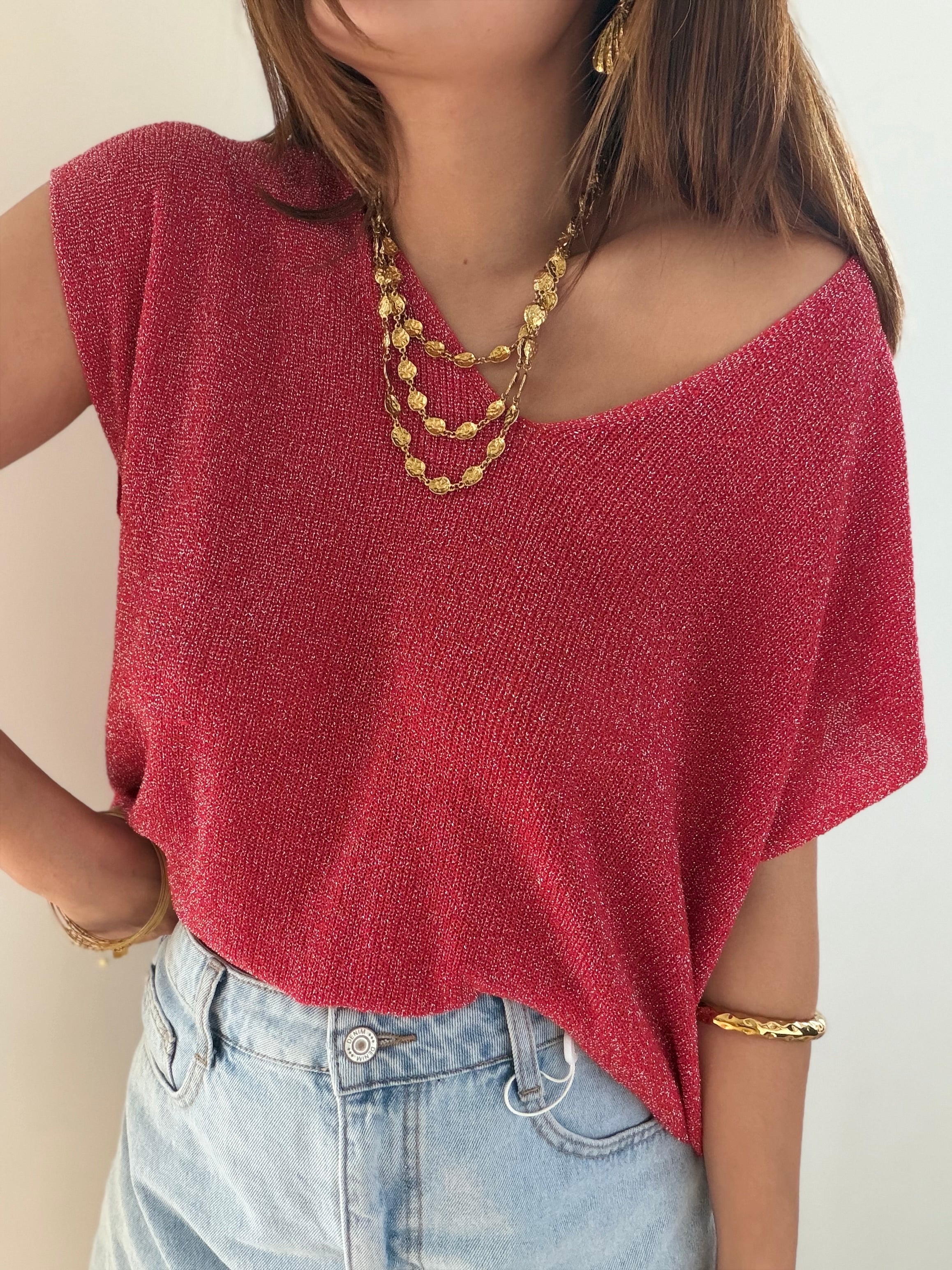 Top à paillettes rouge