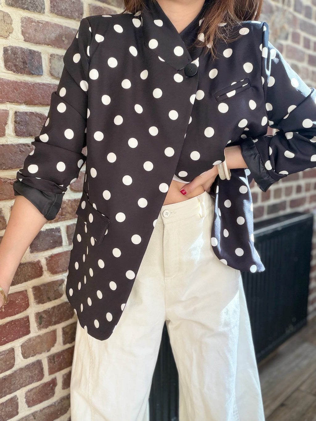 Blazer noir croisé à pois