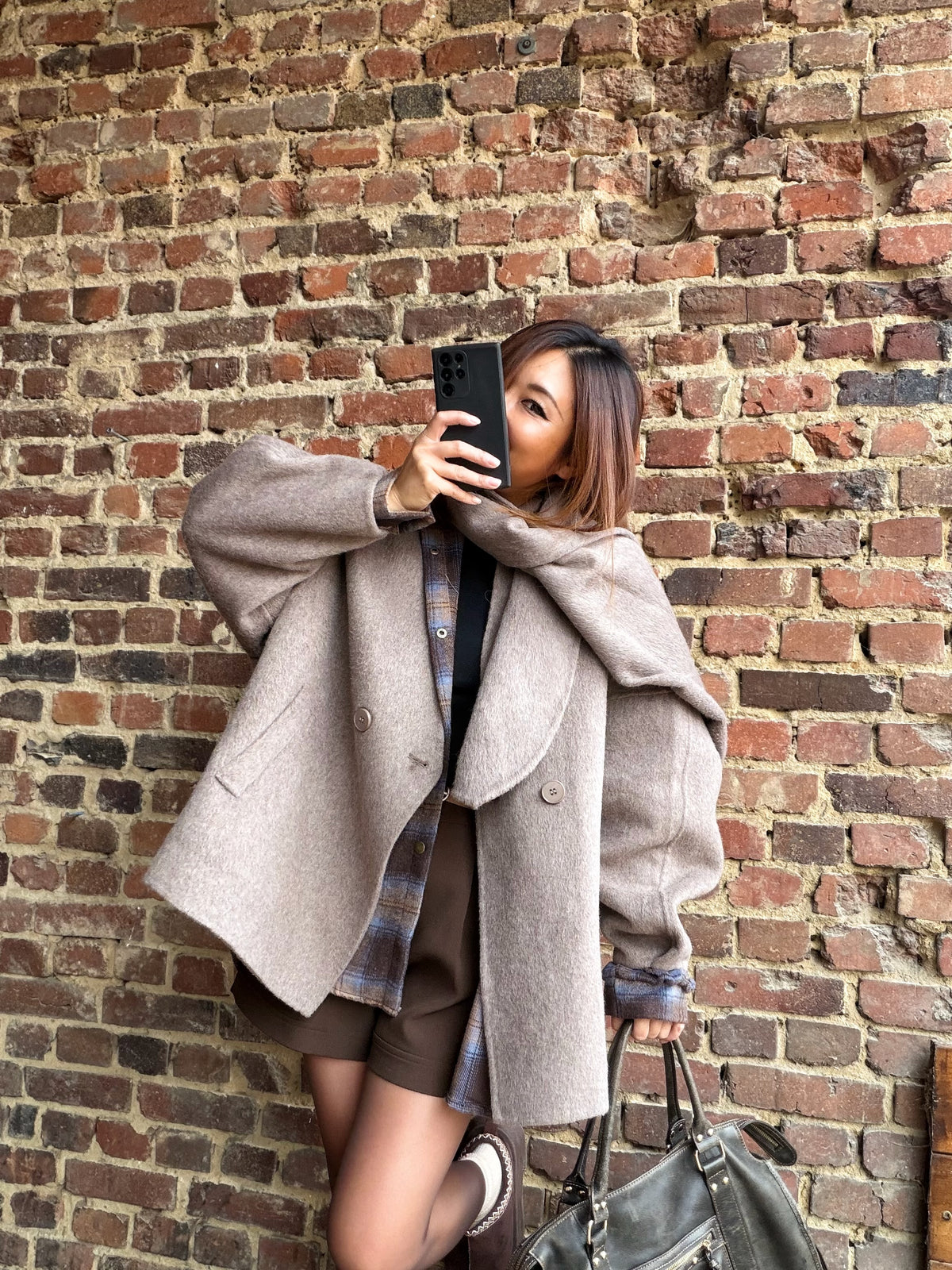 Manteau avec écharpe en laine oversize