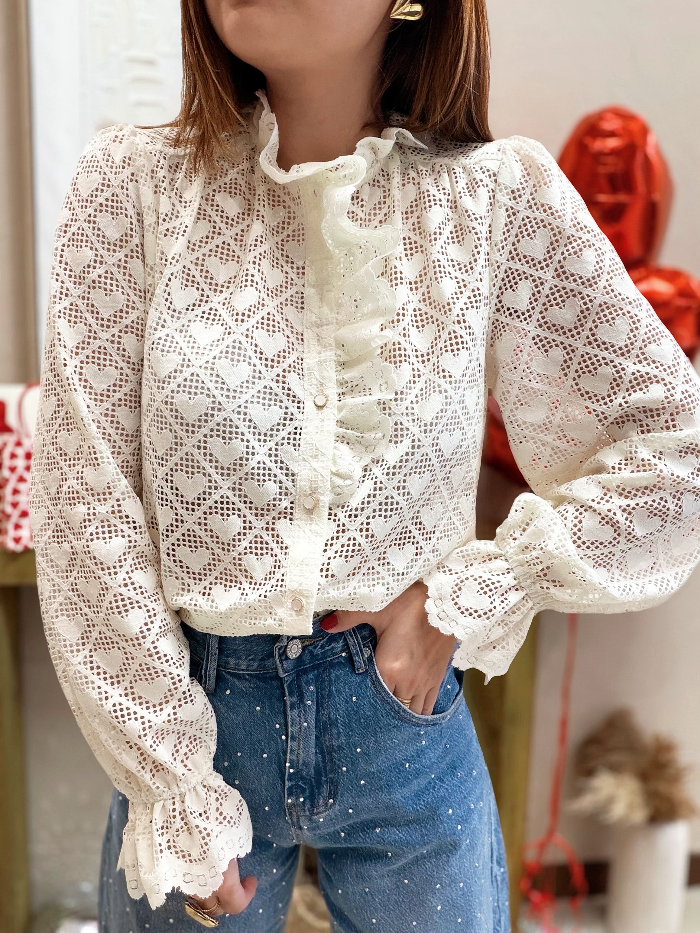 Chemisier semi-transparent cœurs