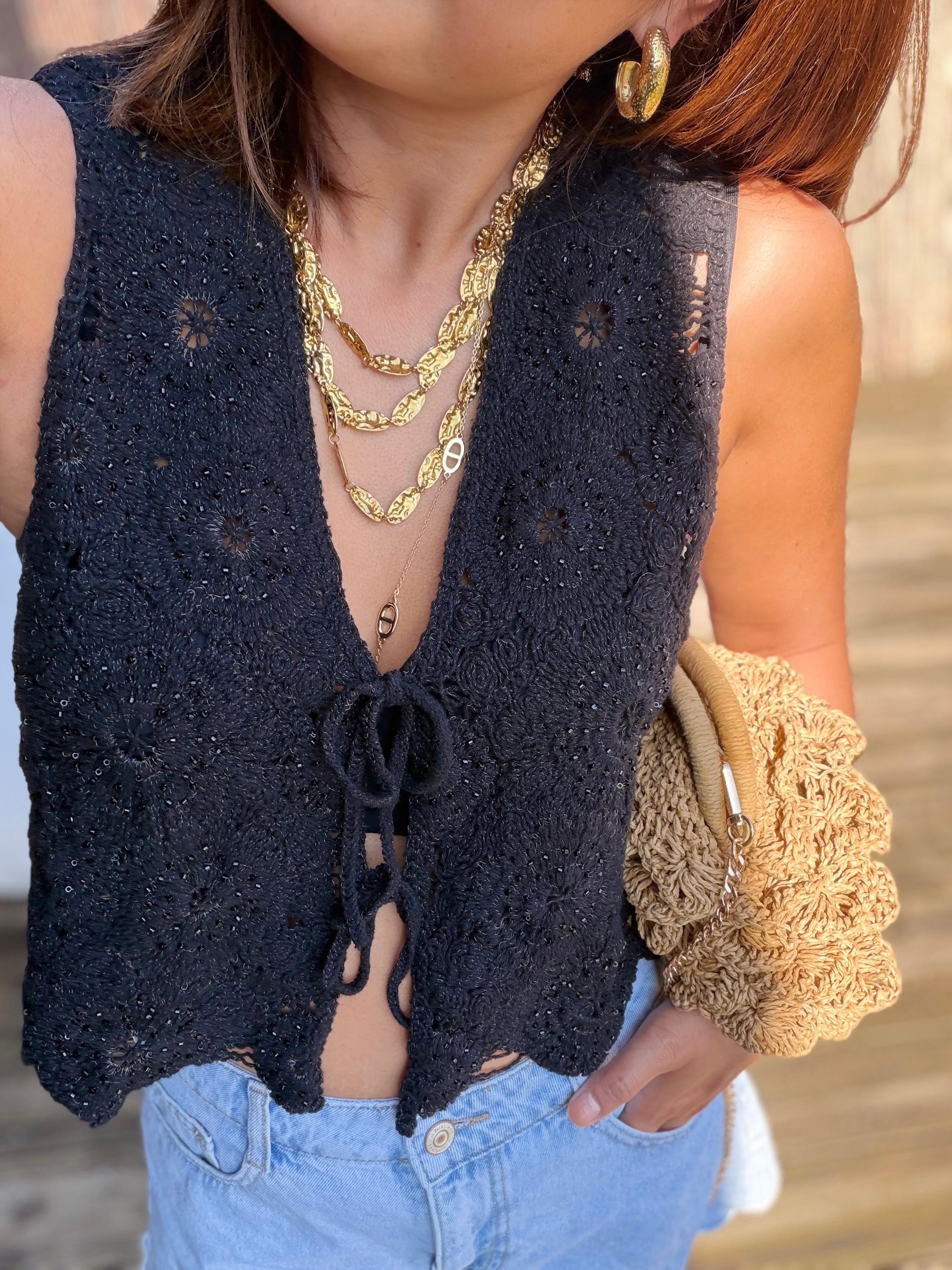 Gilet crochet noir