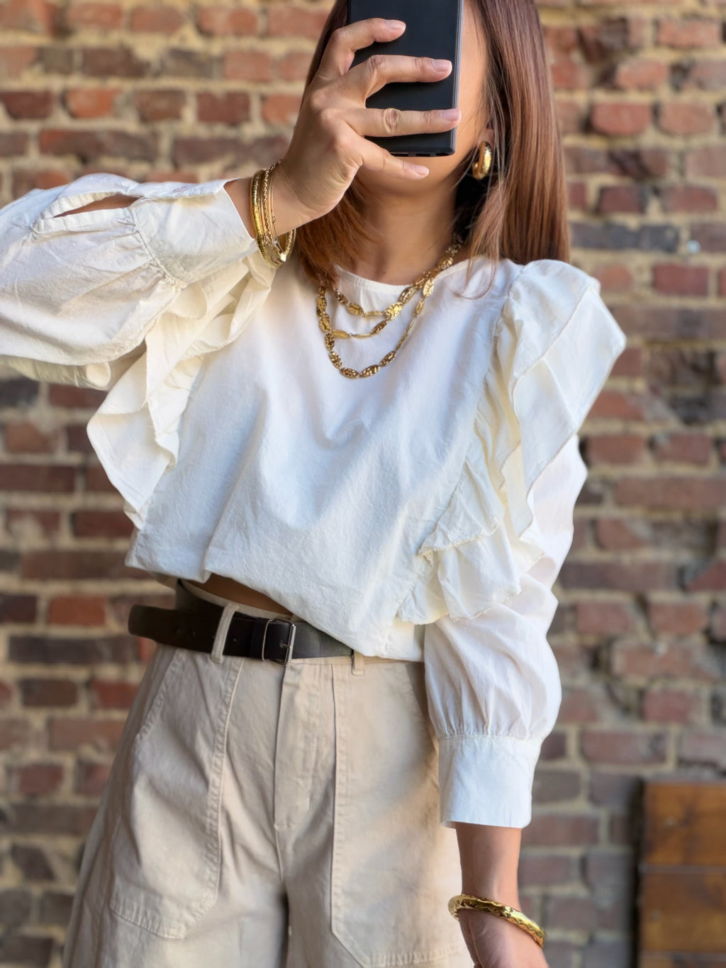 Blouse écrue unie à volants