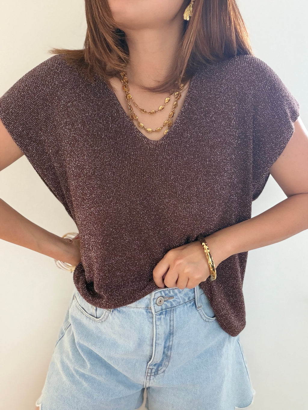 Top à paillettes chocolat