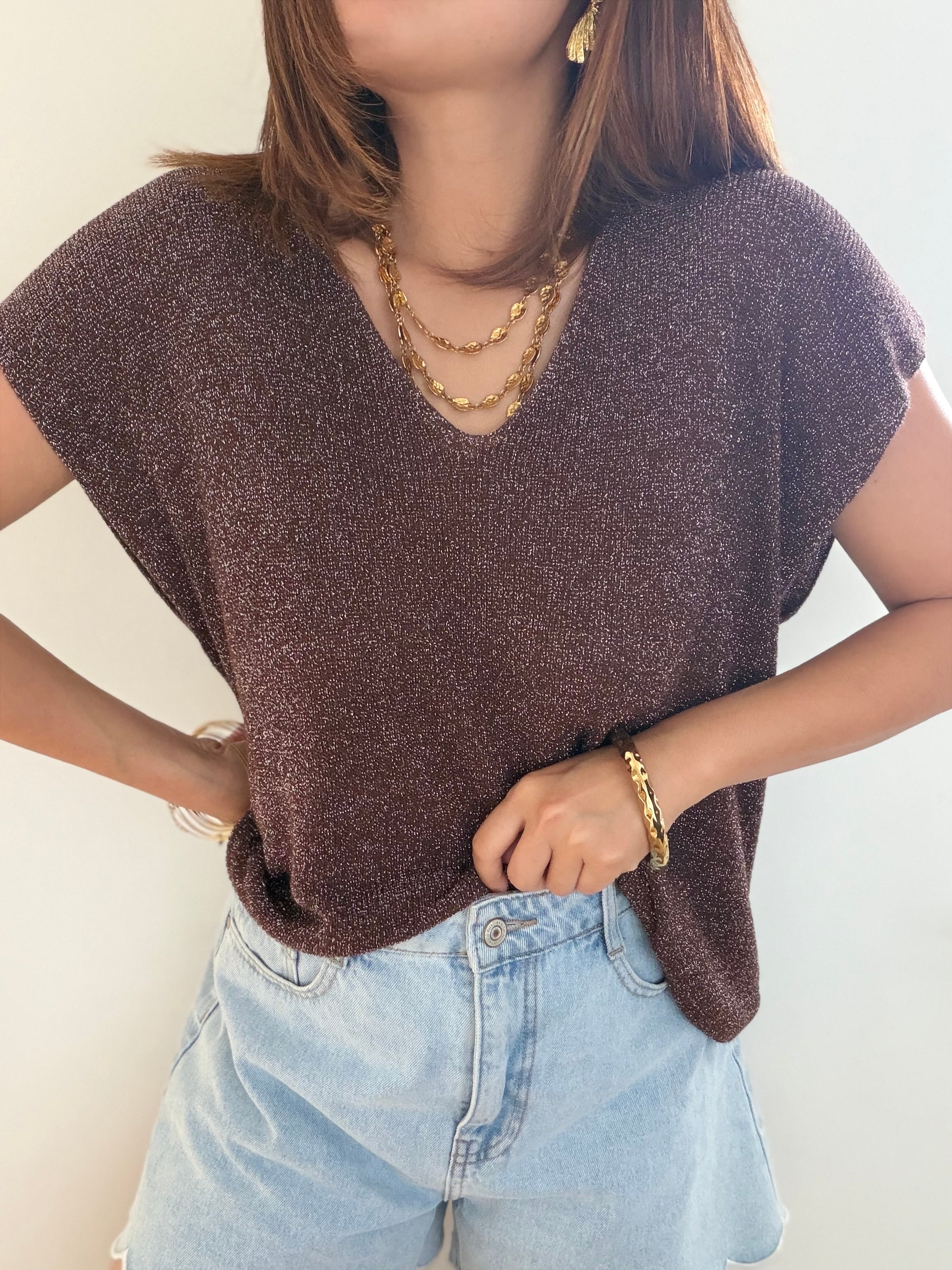 Top à paillettes chocolat