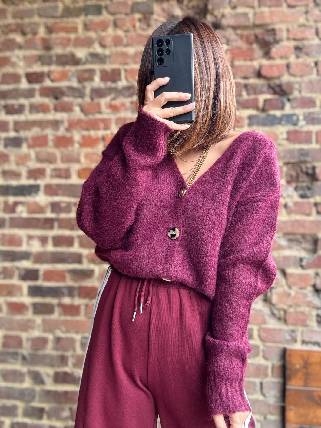 Gilet bordeaux col V