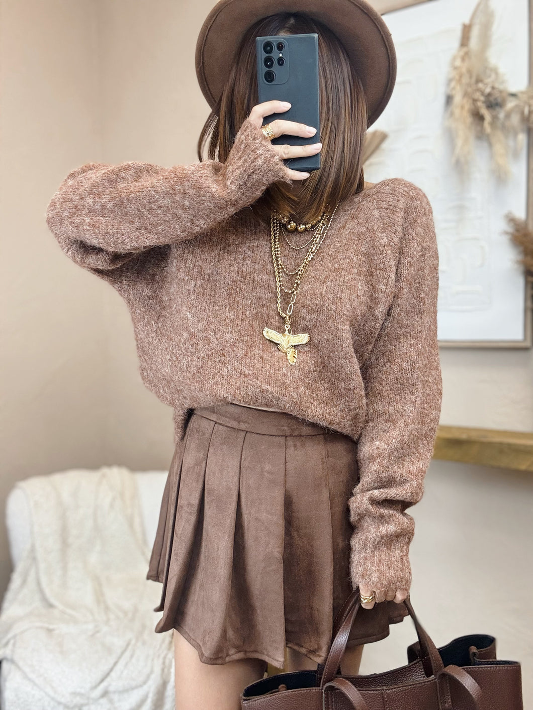 Jupe-short marron imitation daim