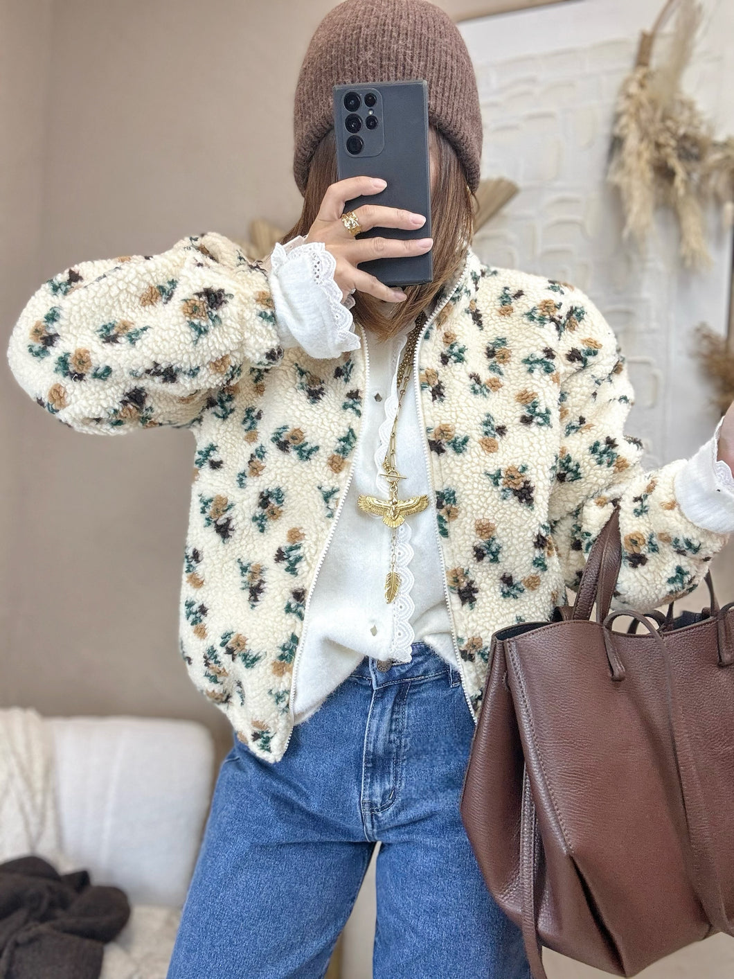 Manteau moumoute fleurs