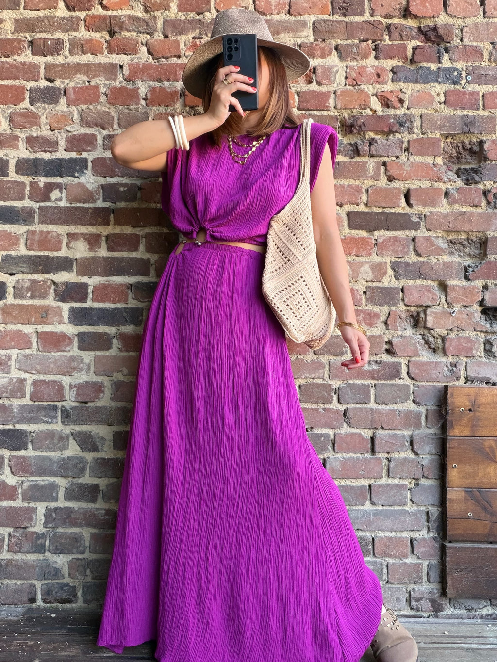 Ensemble crépon magenta