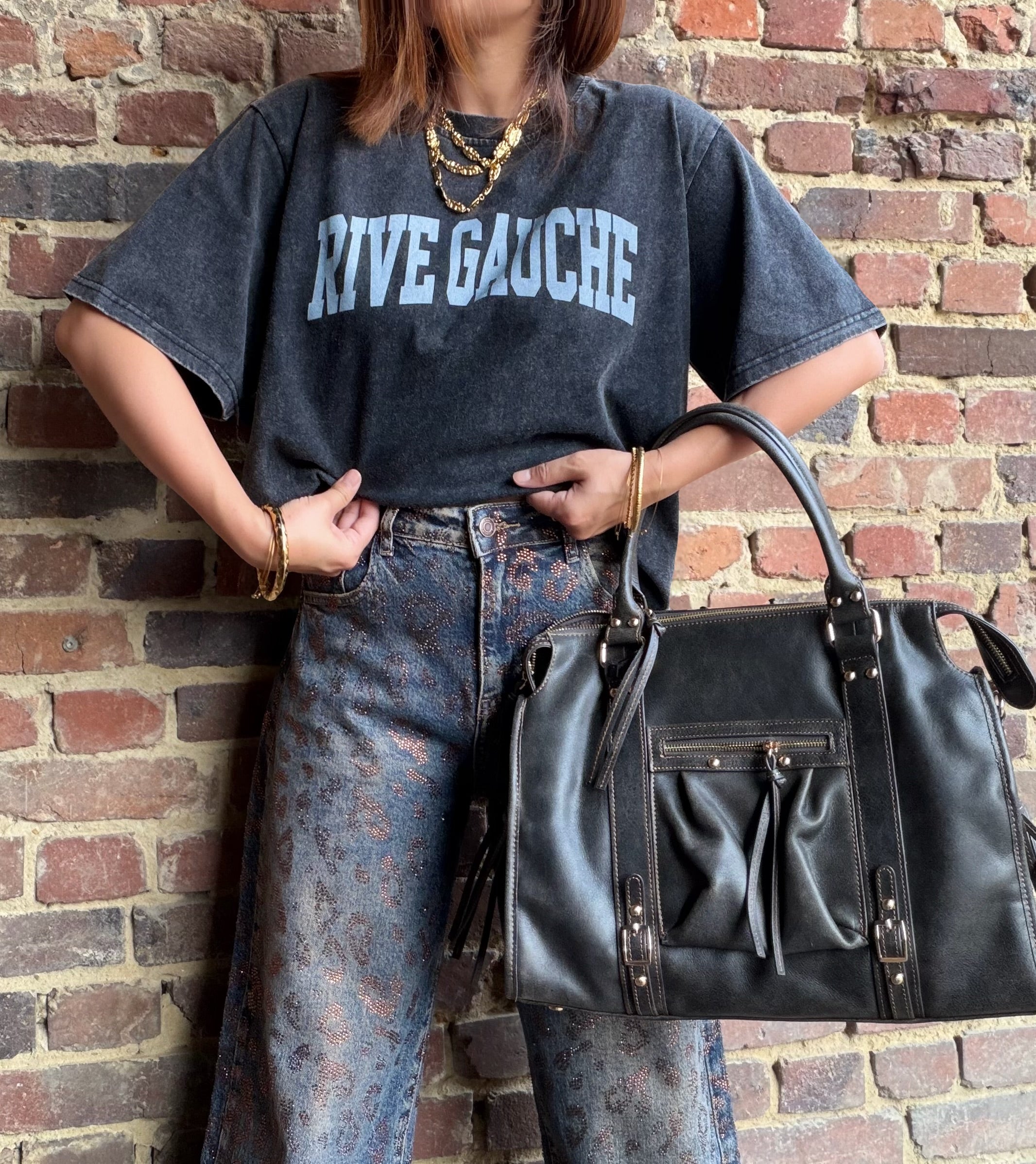 T-shirt rive gauche gris foncé  effet délavé