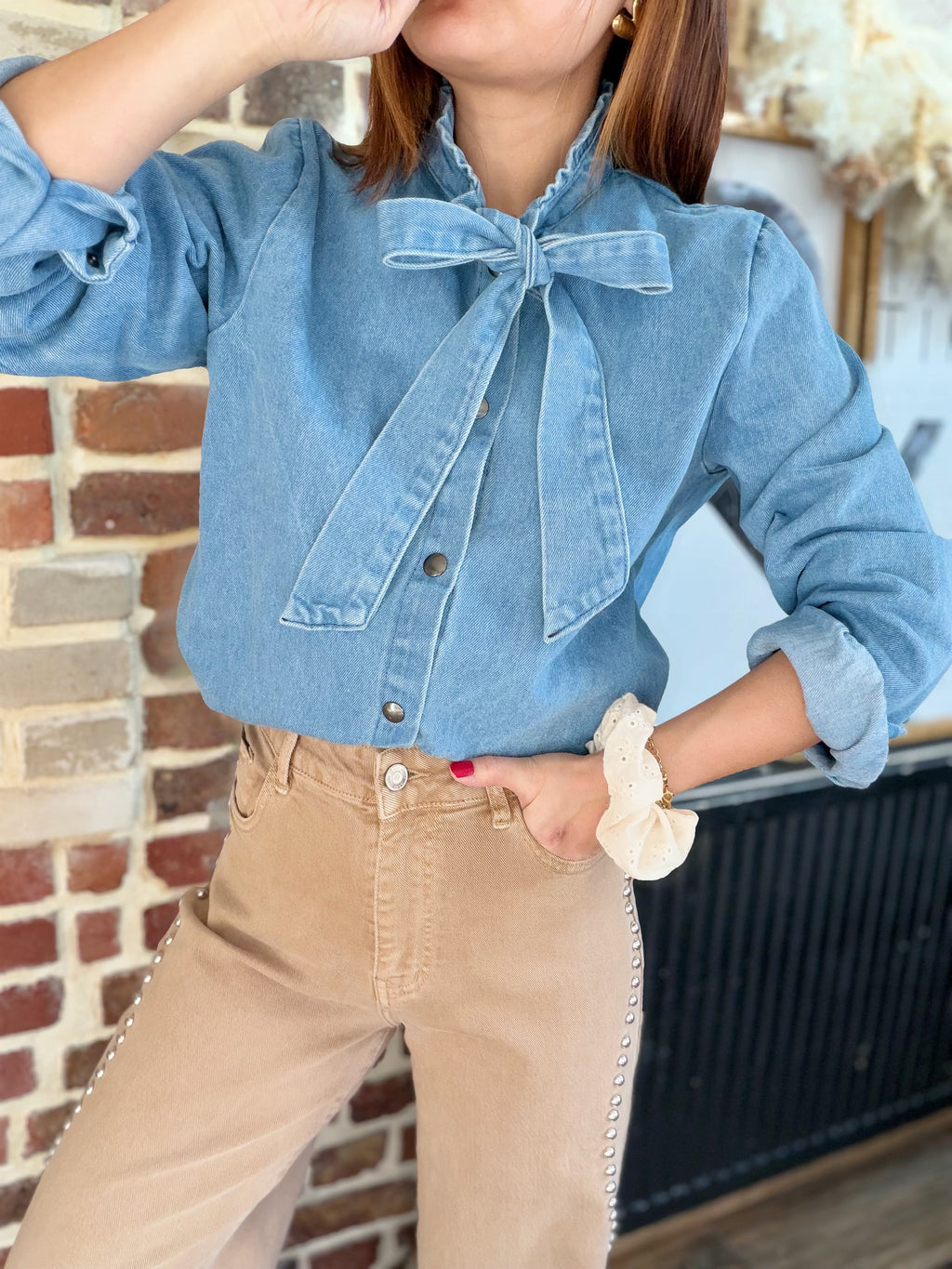Surchemise  en jean à noeud