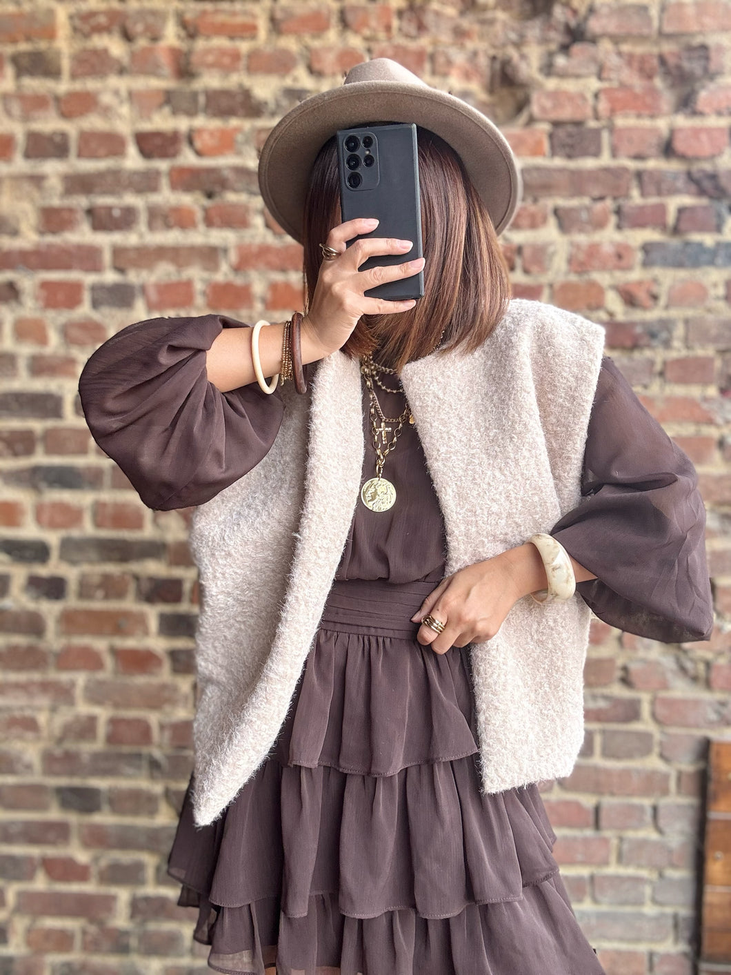 Veste sans manches beige