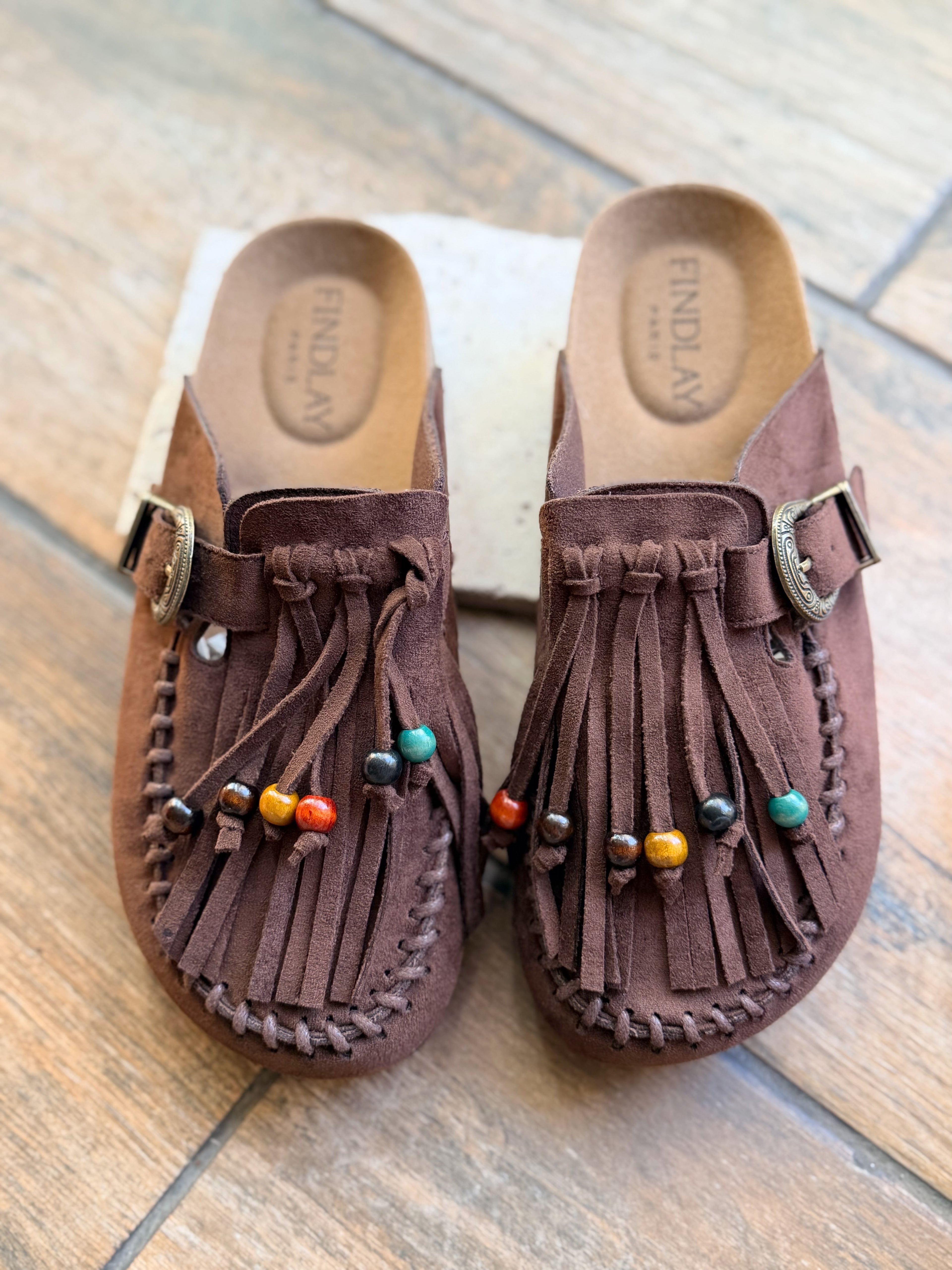 Mules à franges choco