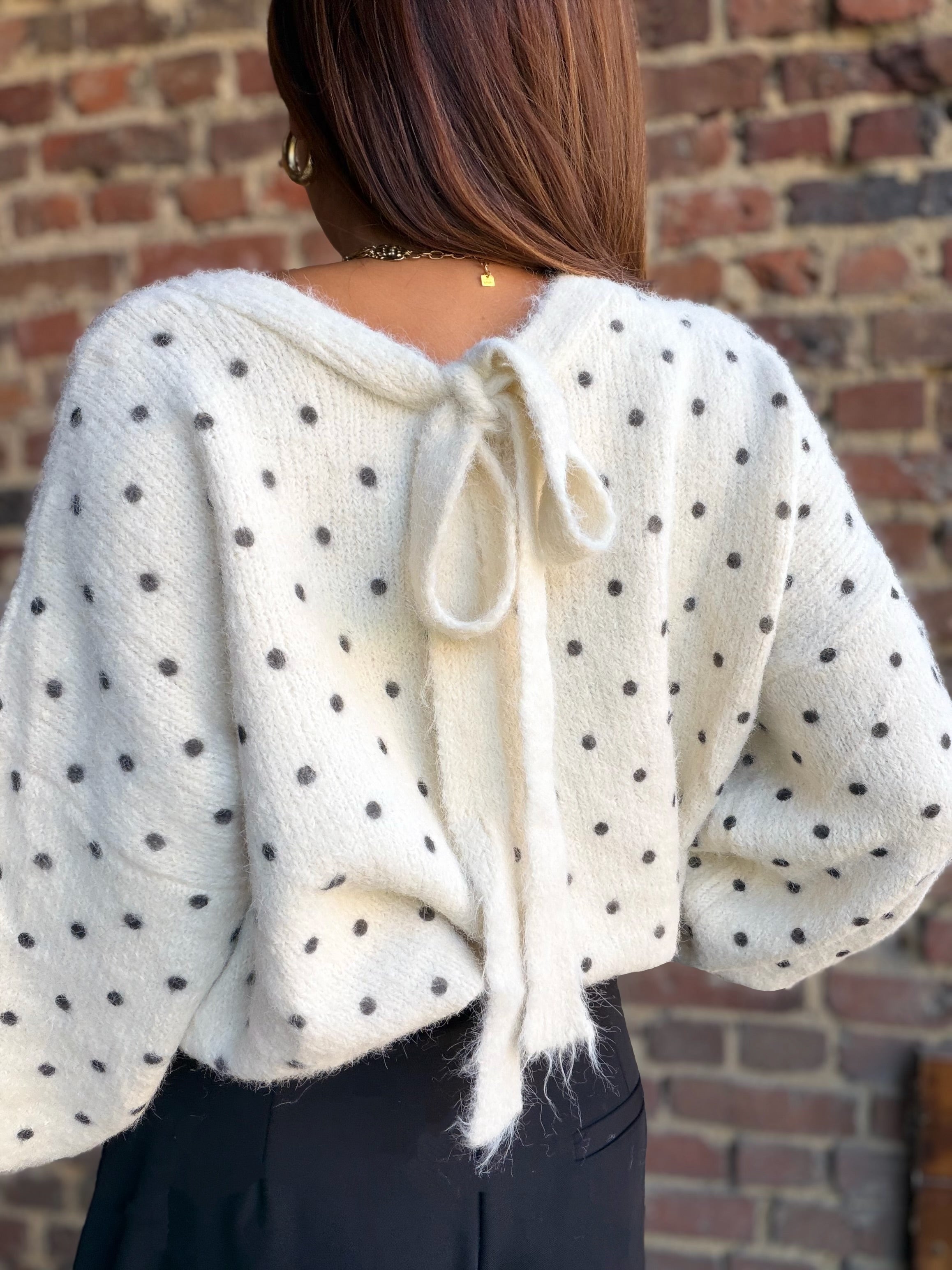 Pull beige oversize à pois