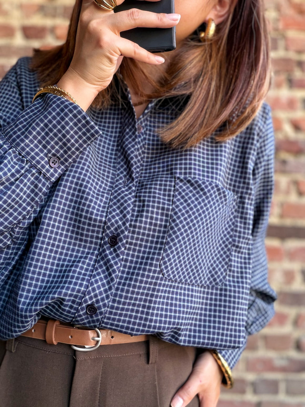 Chemise ballon bleu marine à carreaux
