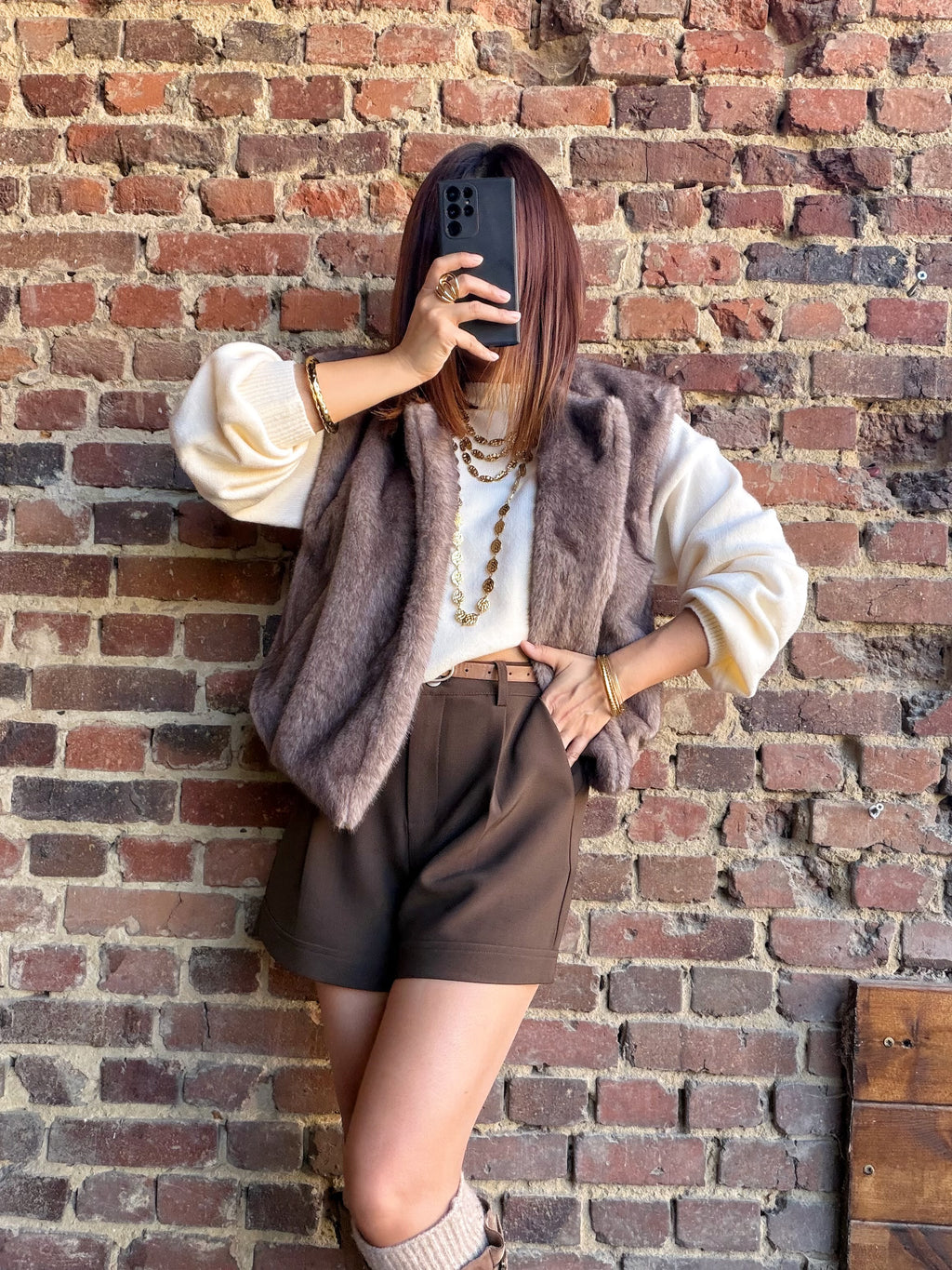 Veste choco sans manches  fausse fourrure