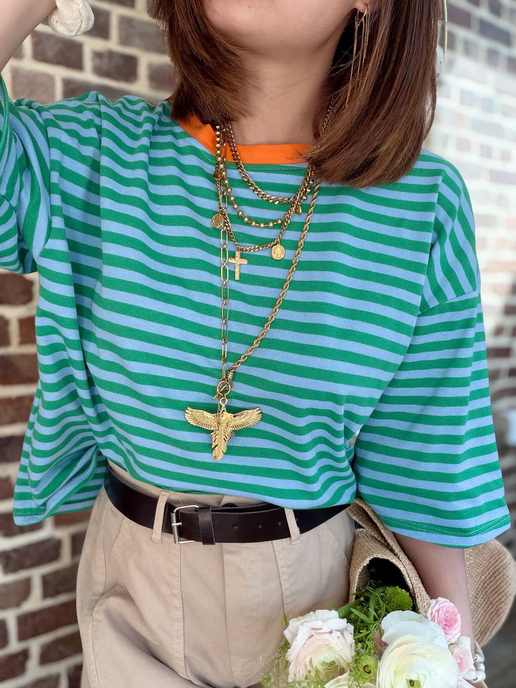 T-shirt à rayures vert