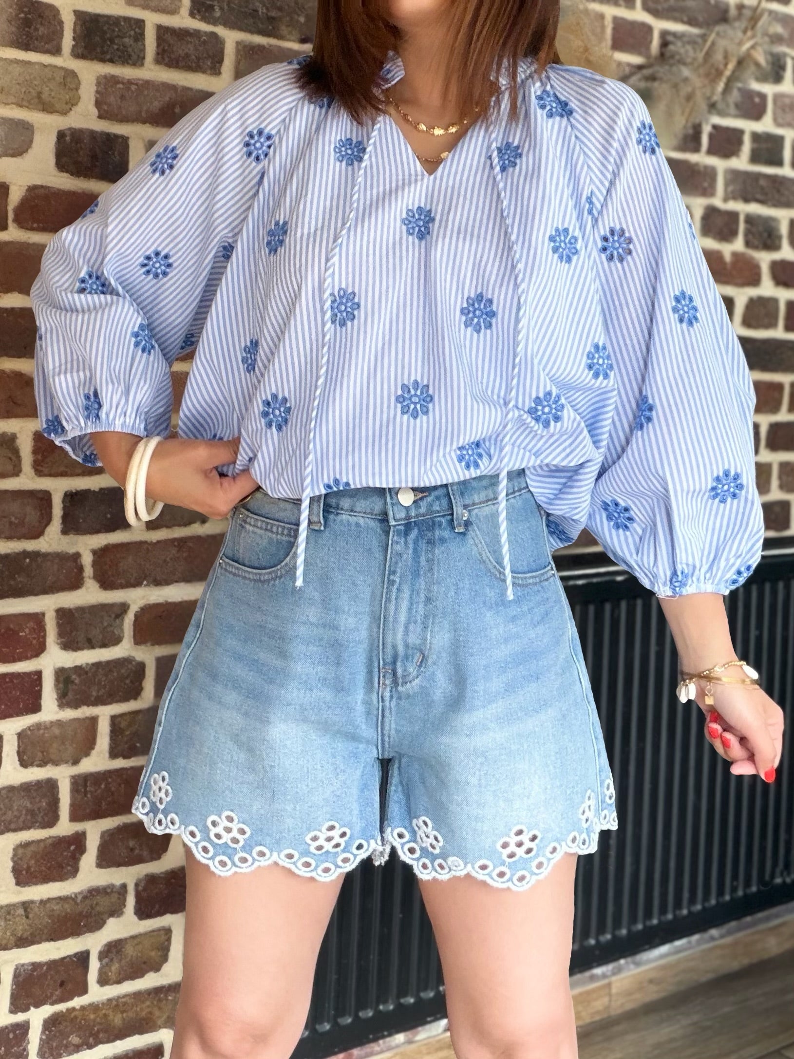 Short jean fleurs