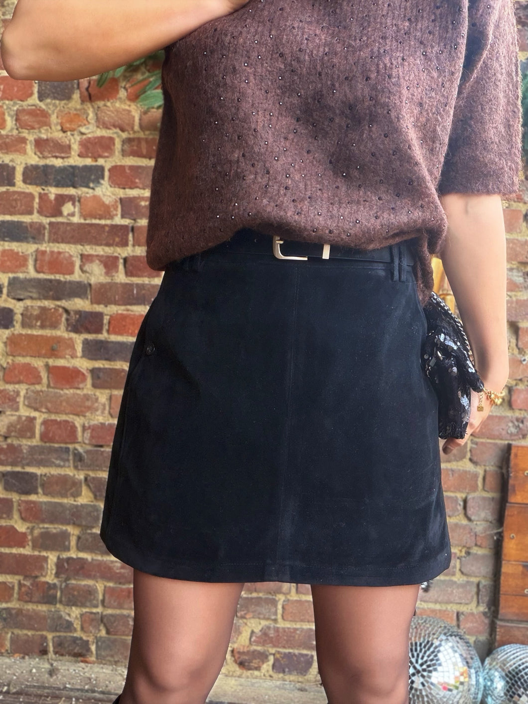 Jupe short noire effet velours