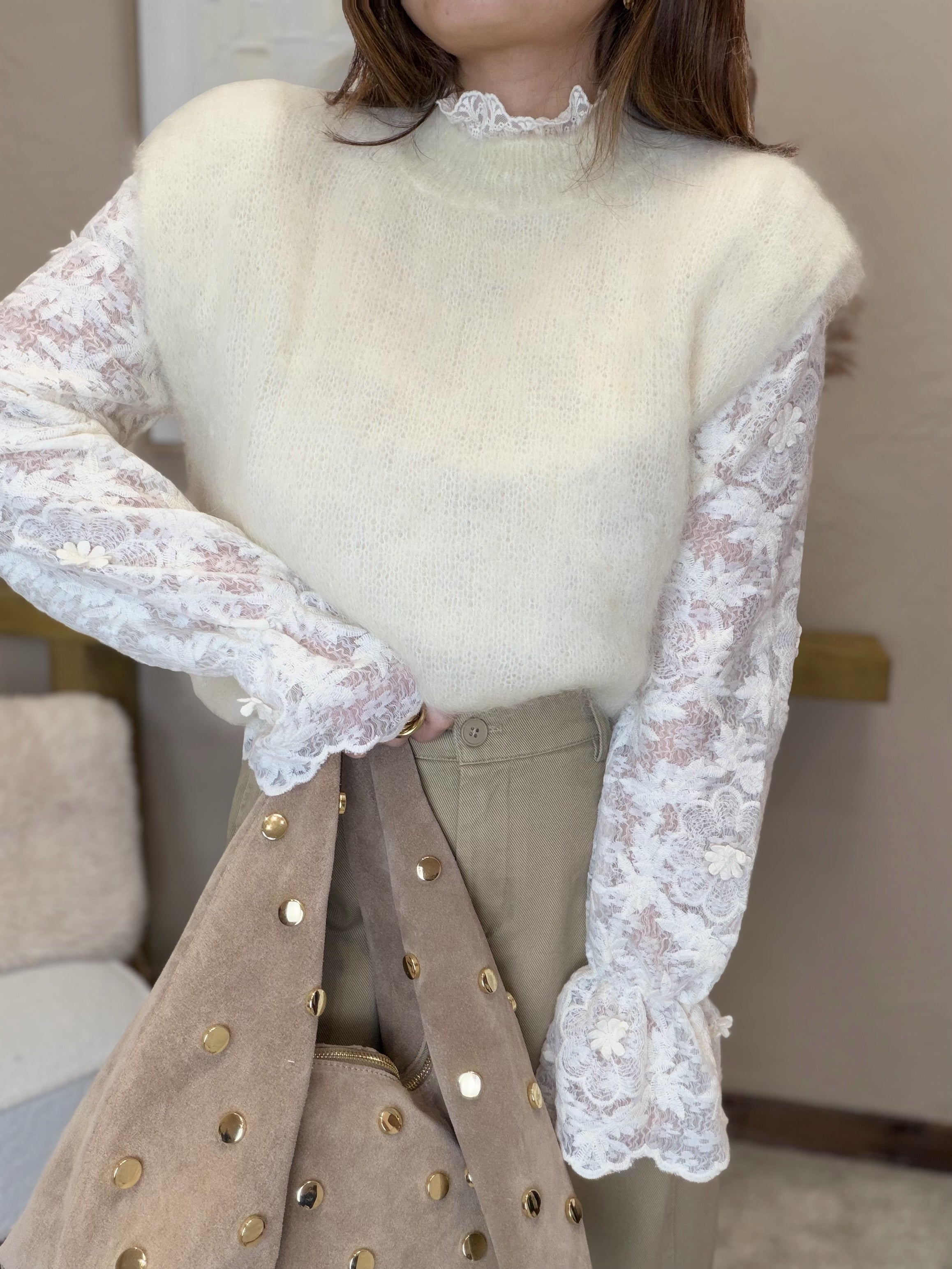 Pull sans manches écru