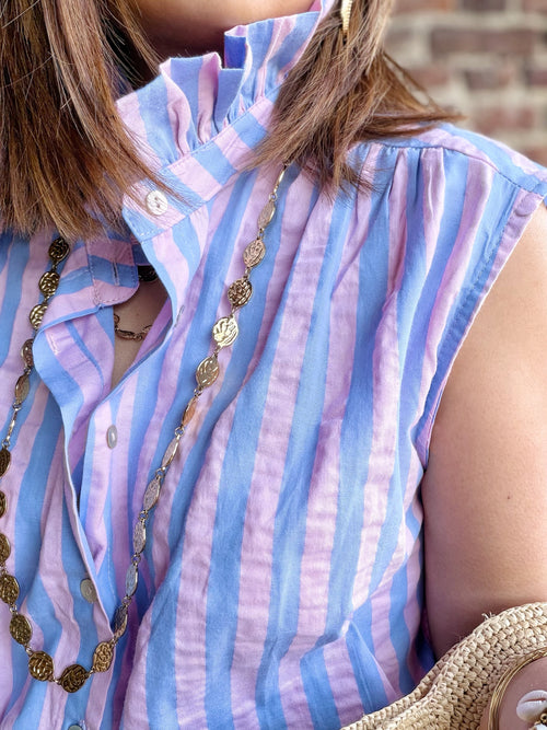Chemise à rayures sans manches rose et Lila
