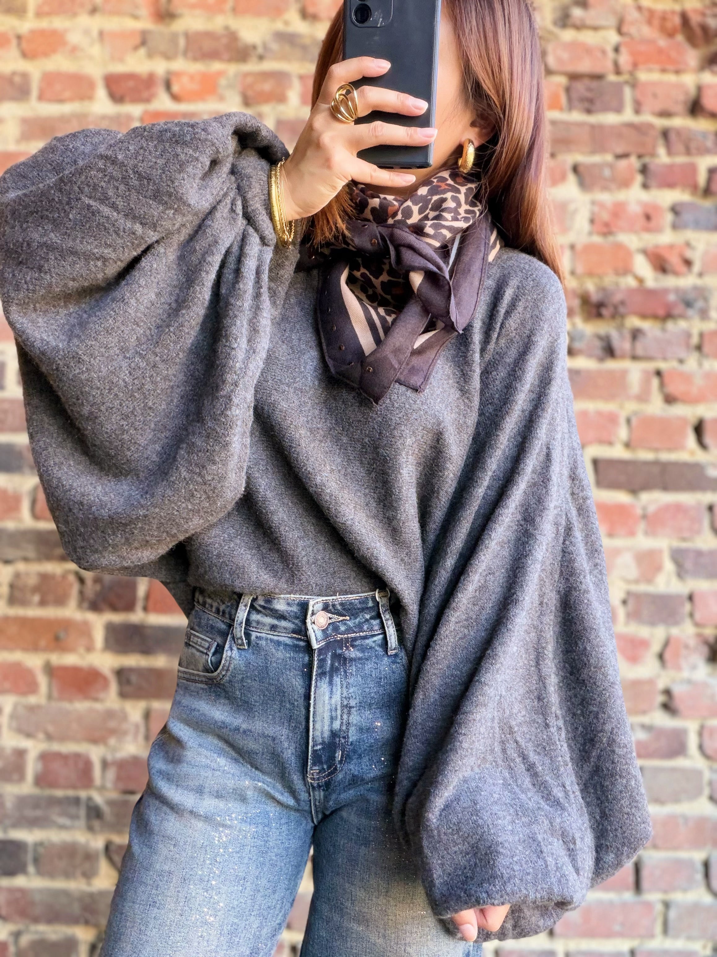 Pull chauve souris gris choco foncé