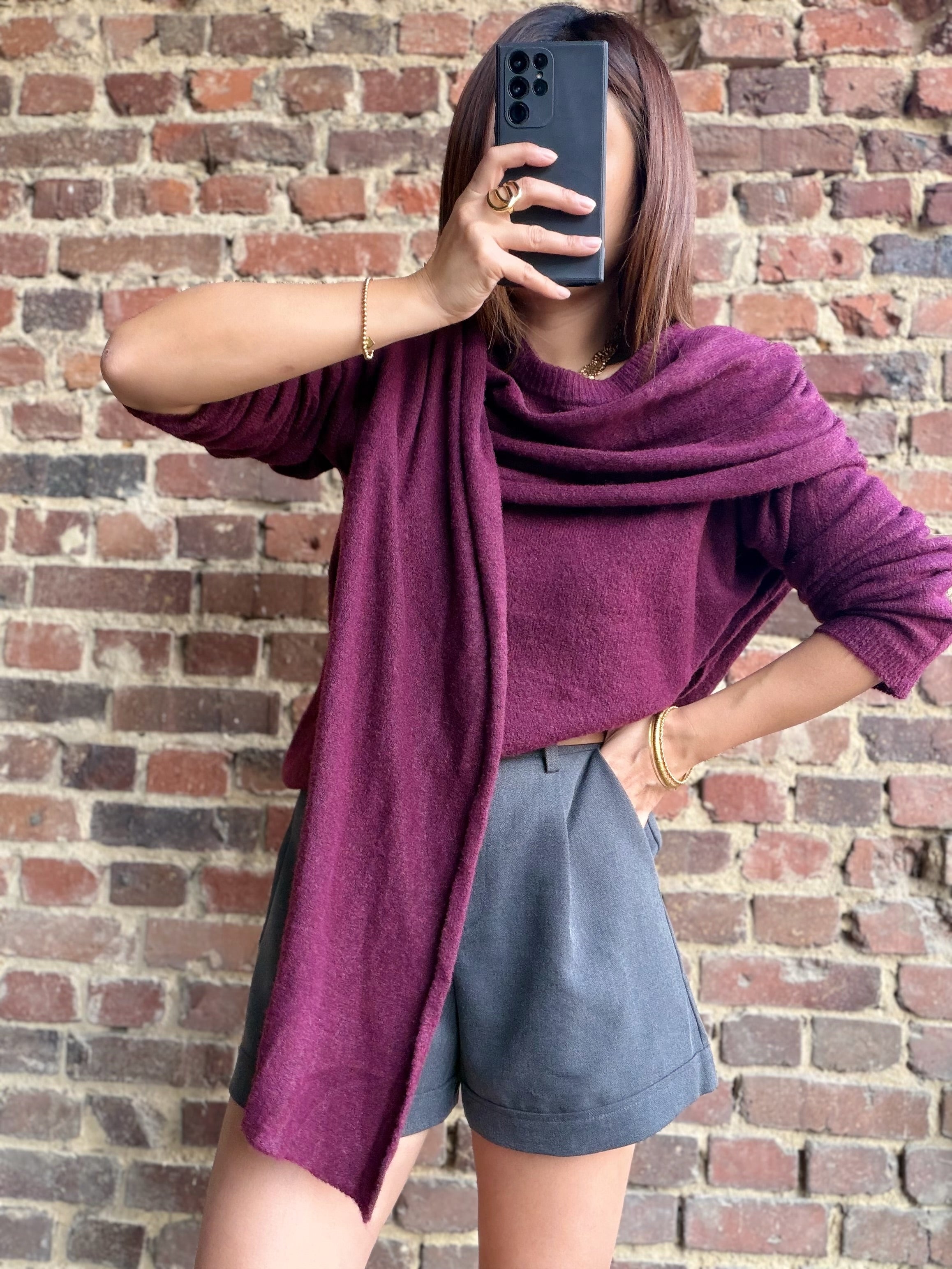 Pull écharpe bordeaux