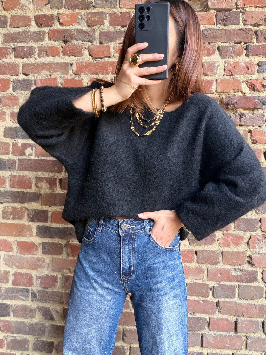 Pull noir dos dentelle