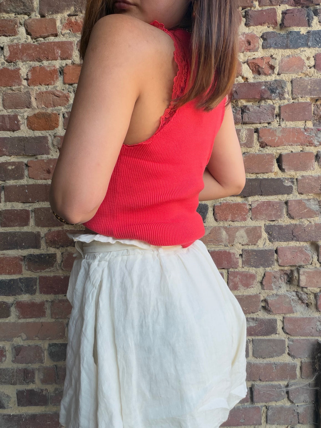 Débardeur dentelle corail