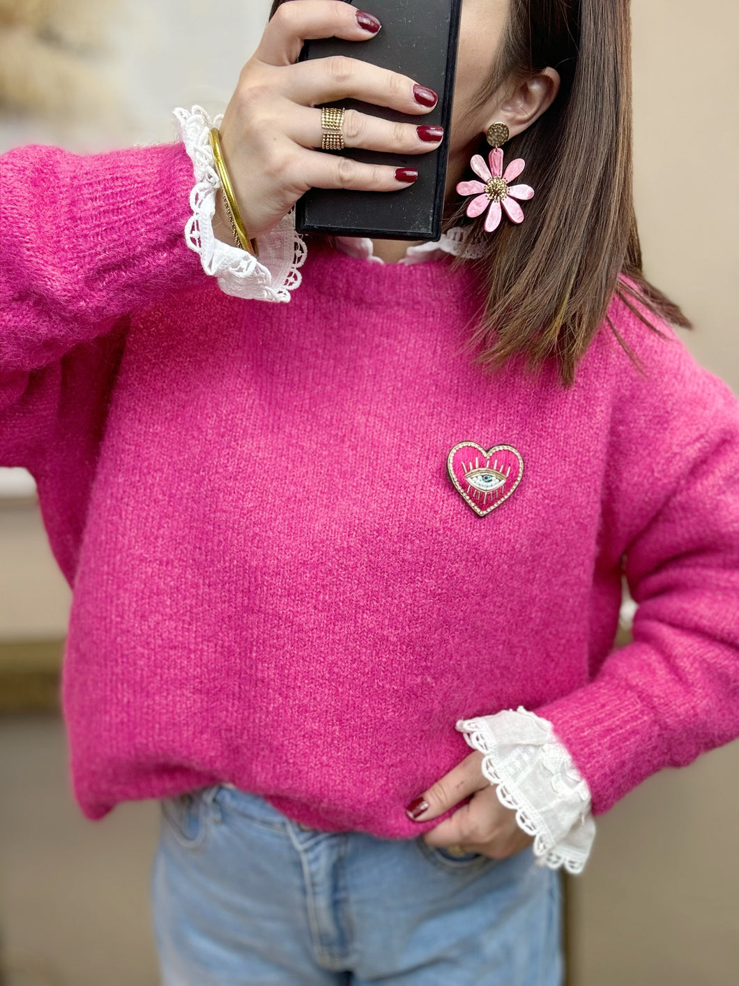 Pull Fuchsia ( sans broche, sans blouse  )