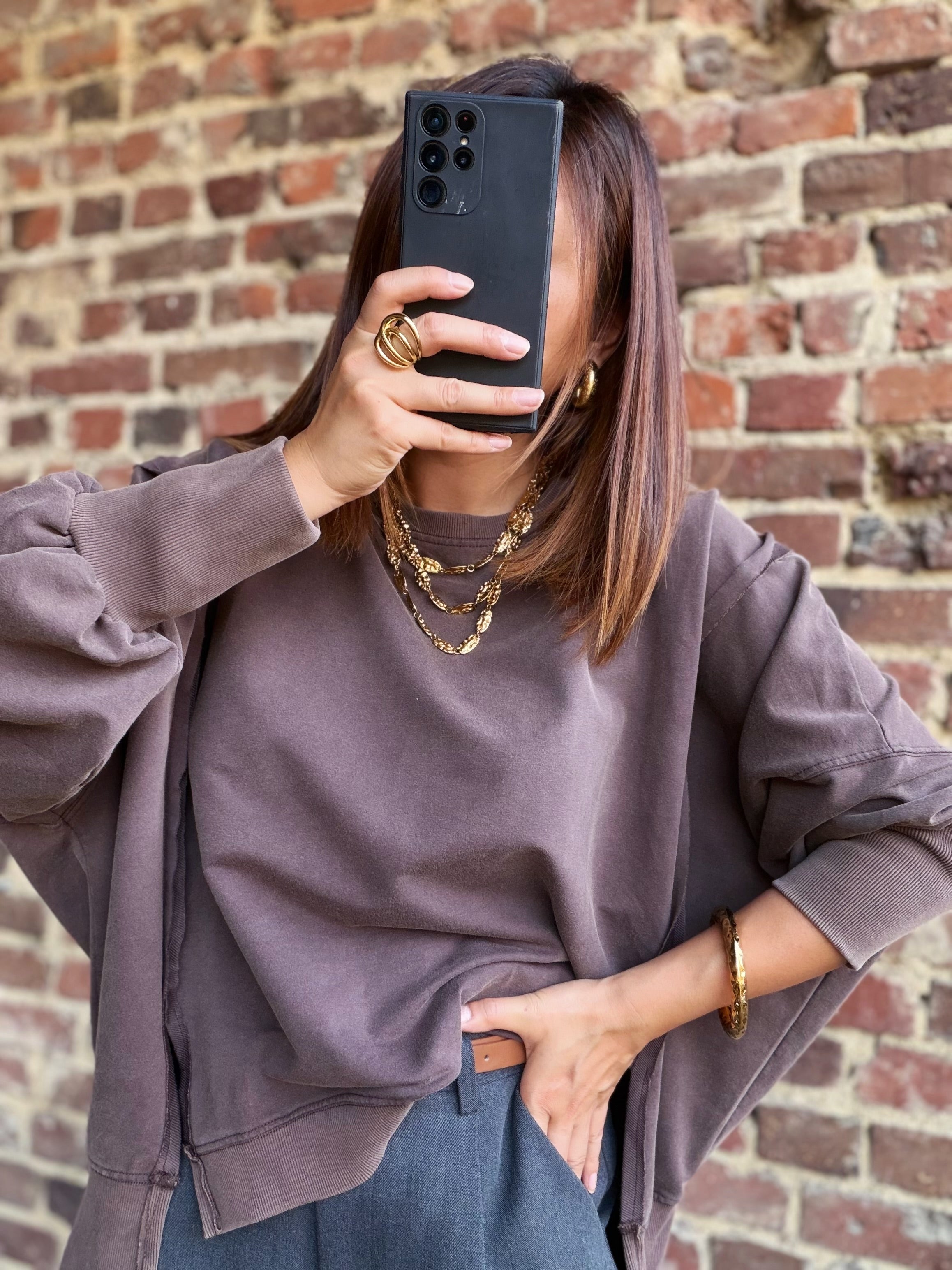 Sweat oversize choco délavé