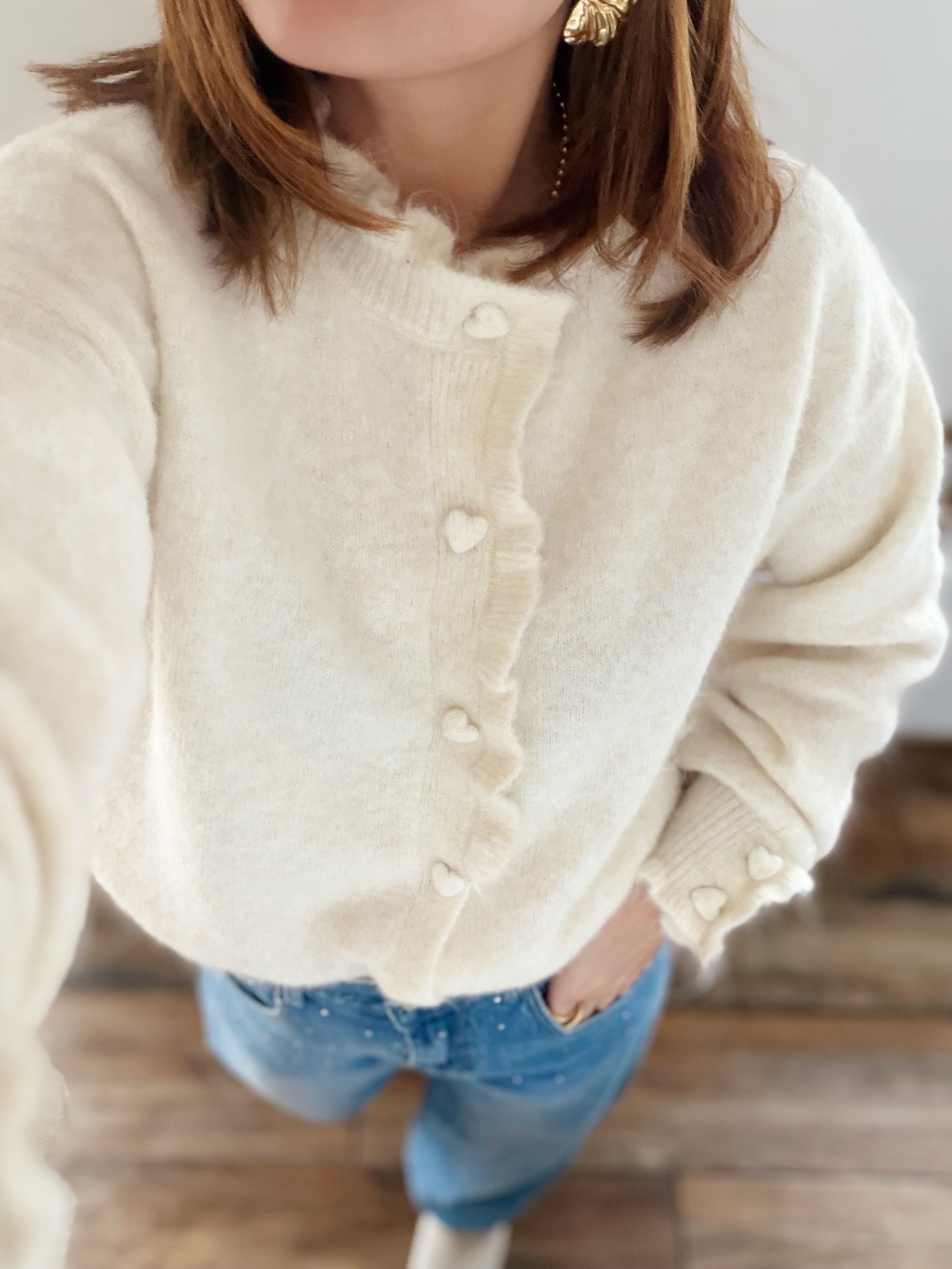 Gilet écru boutons cœurs