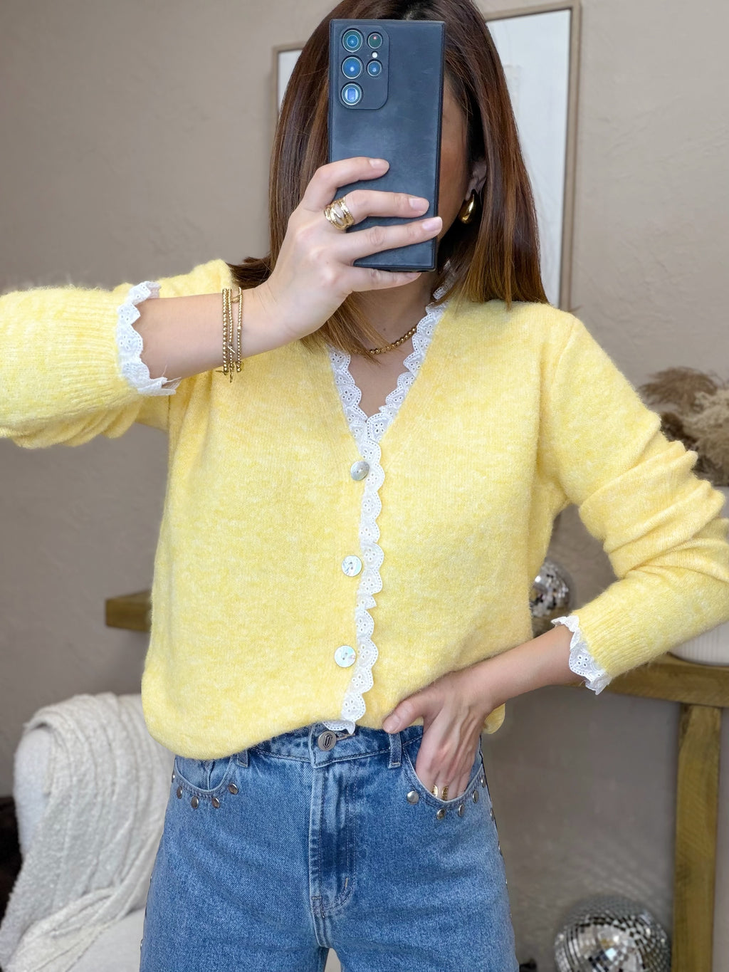 Gilet jaune dentelle