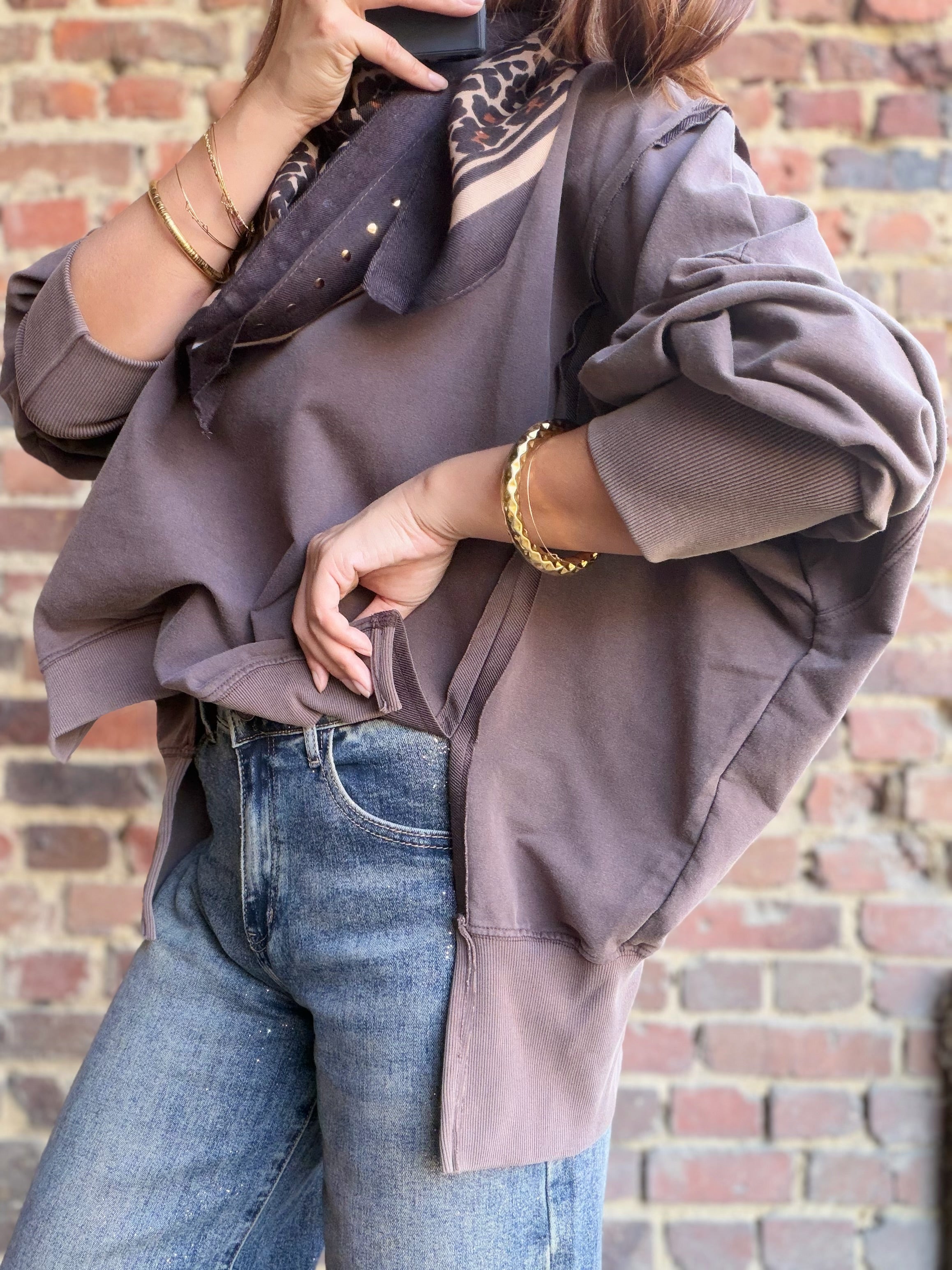 Sweat oversize choco délavé