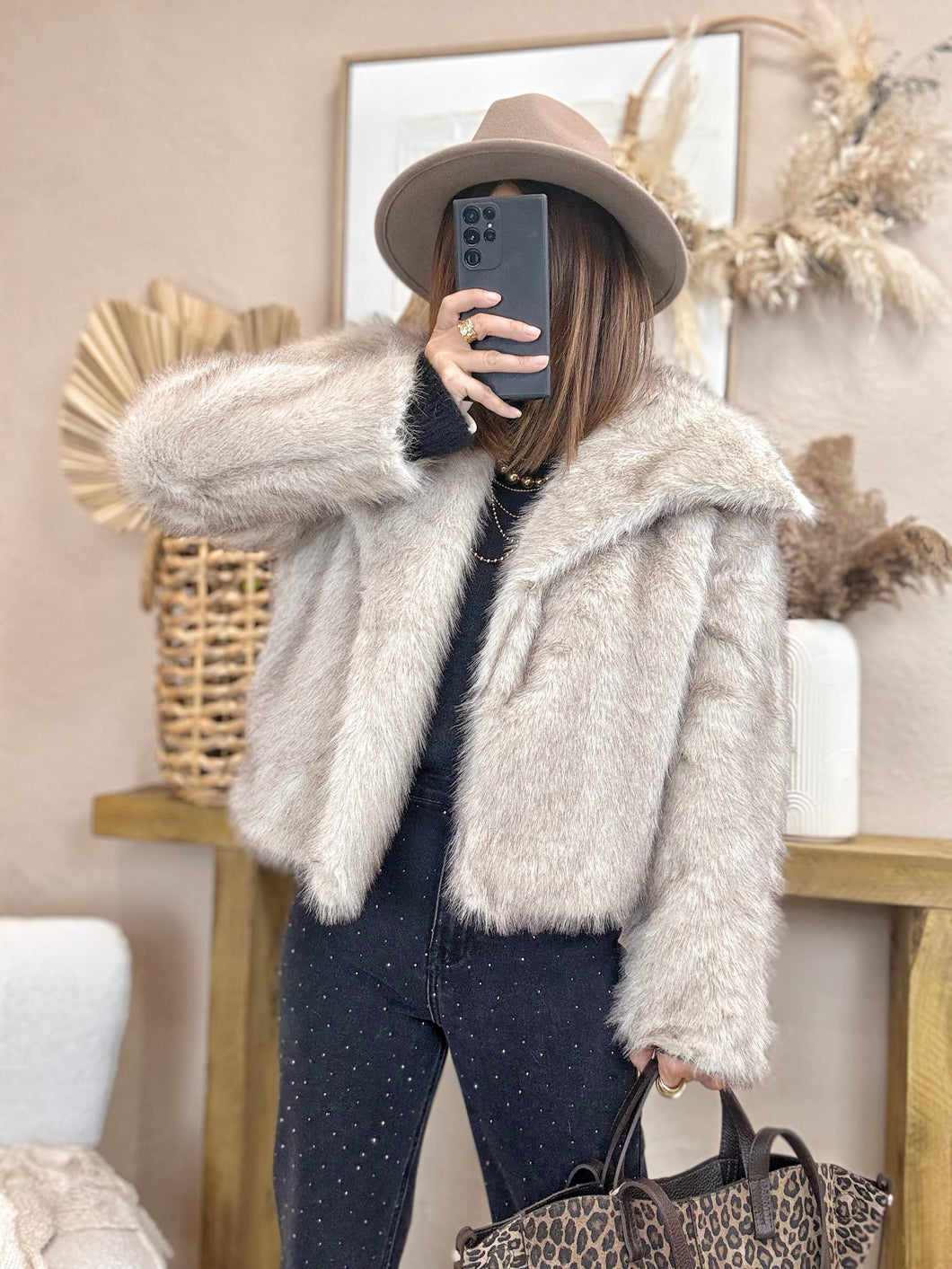 Manteau fausse fourrure beige