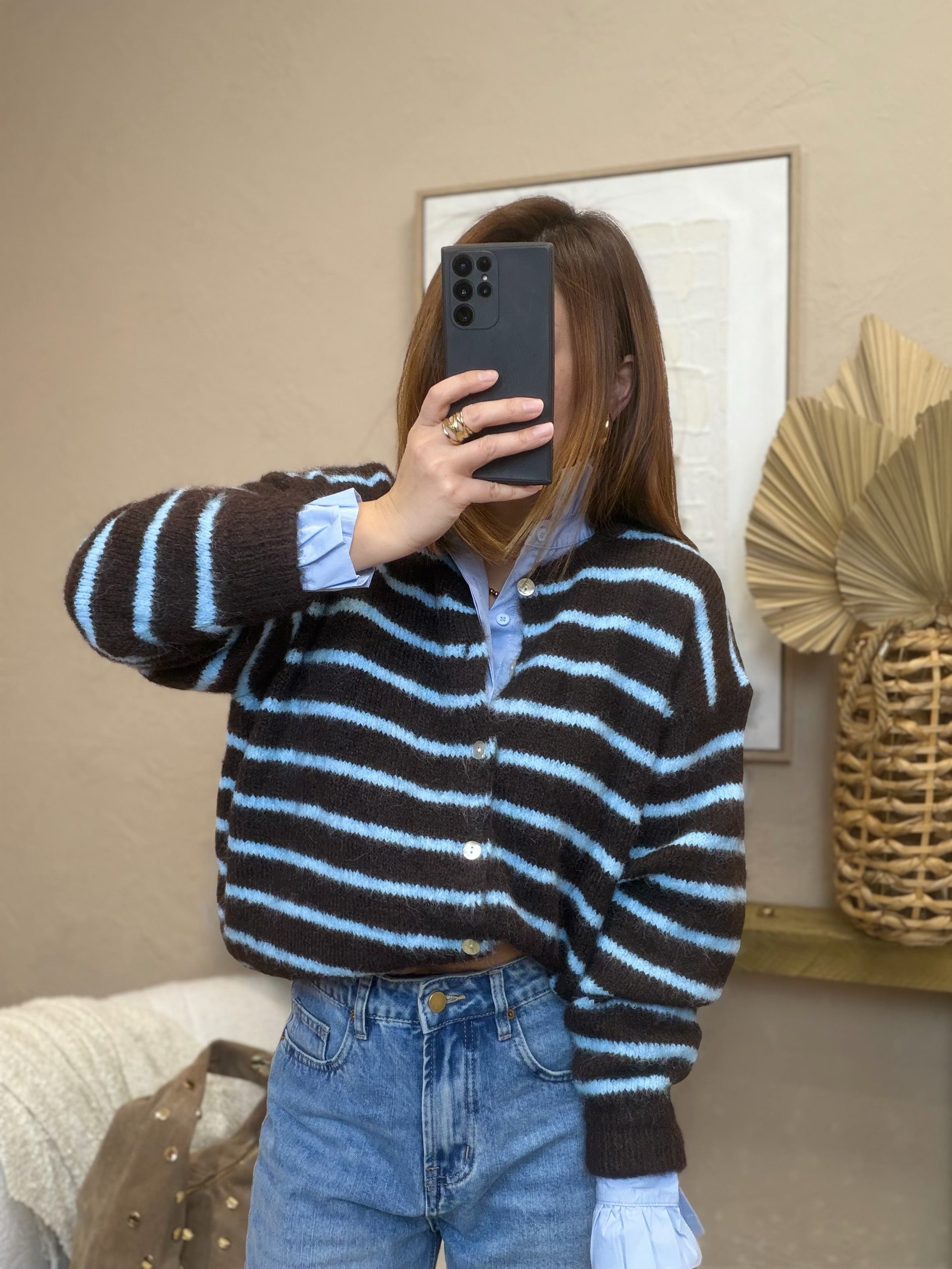 Gilet rayé choco et bleu