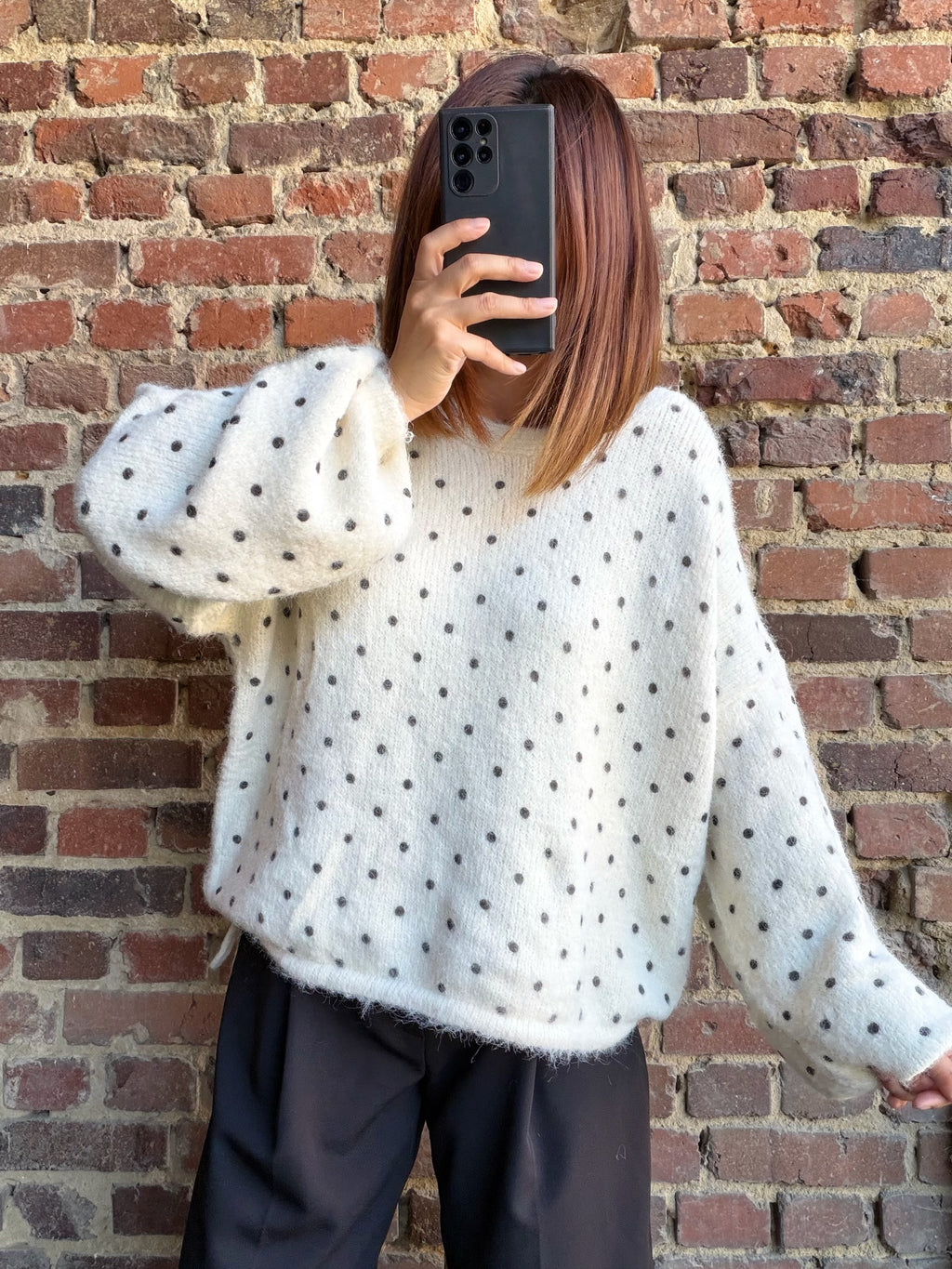 Pull beige oversize à pois