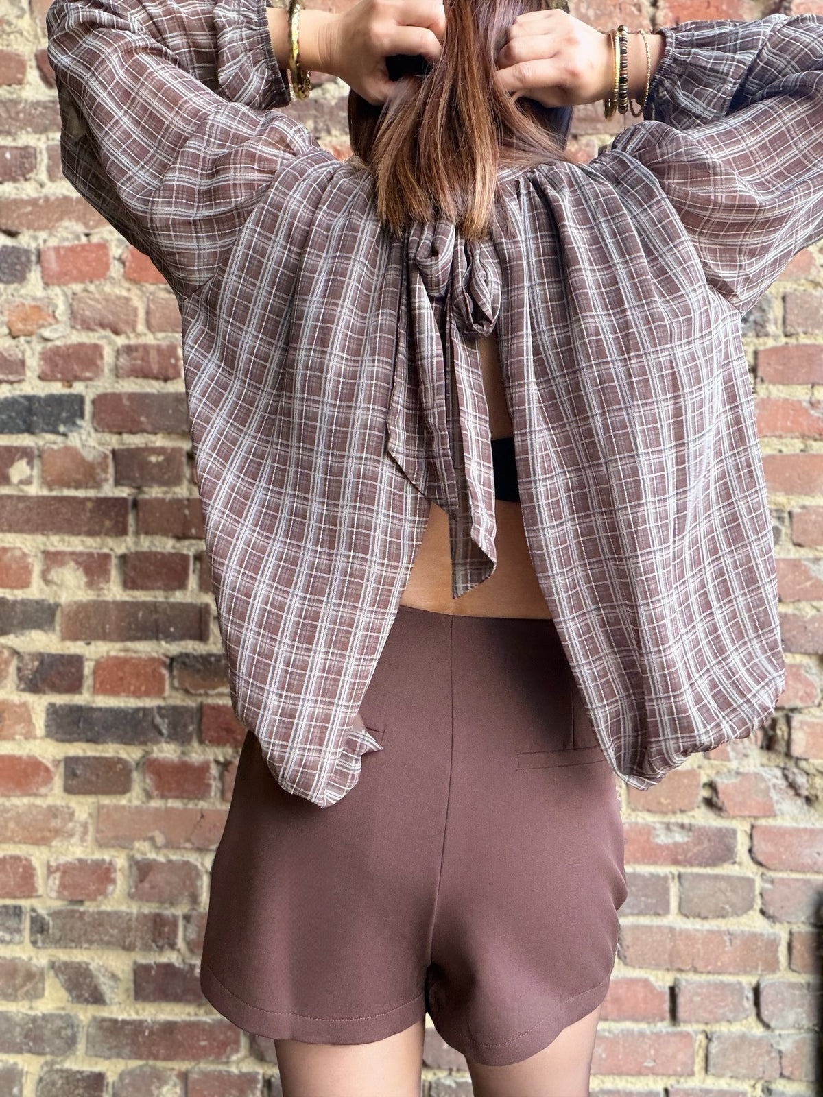 Blouse choco à carreaux
