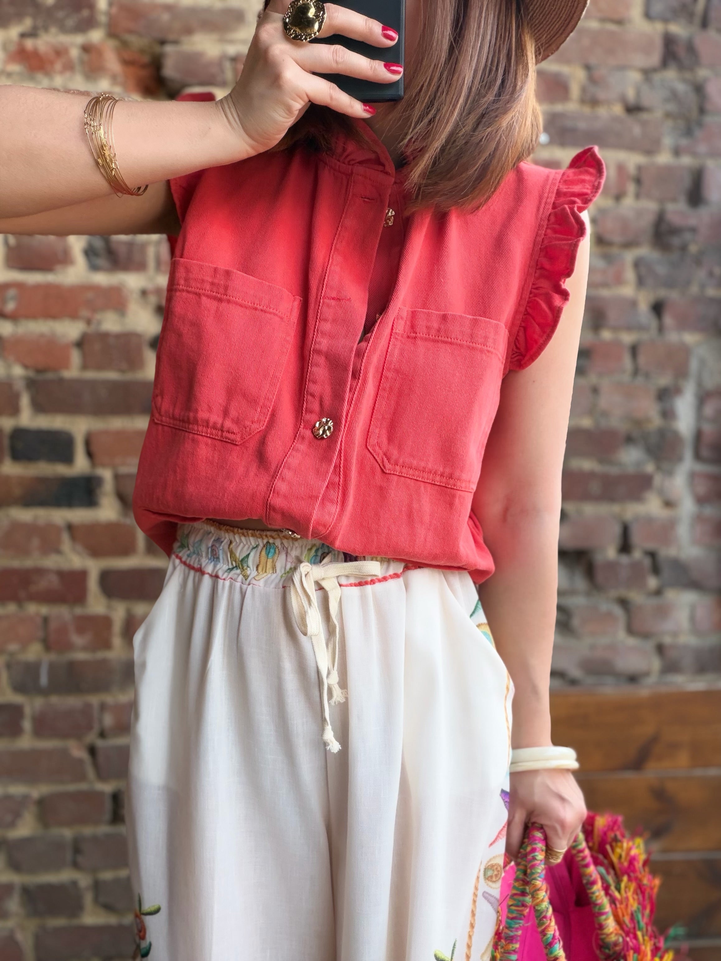Gilet en jean corail