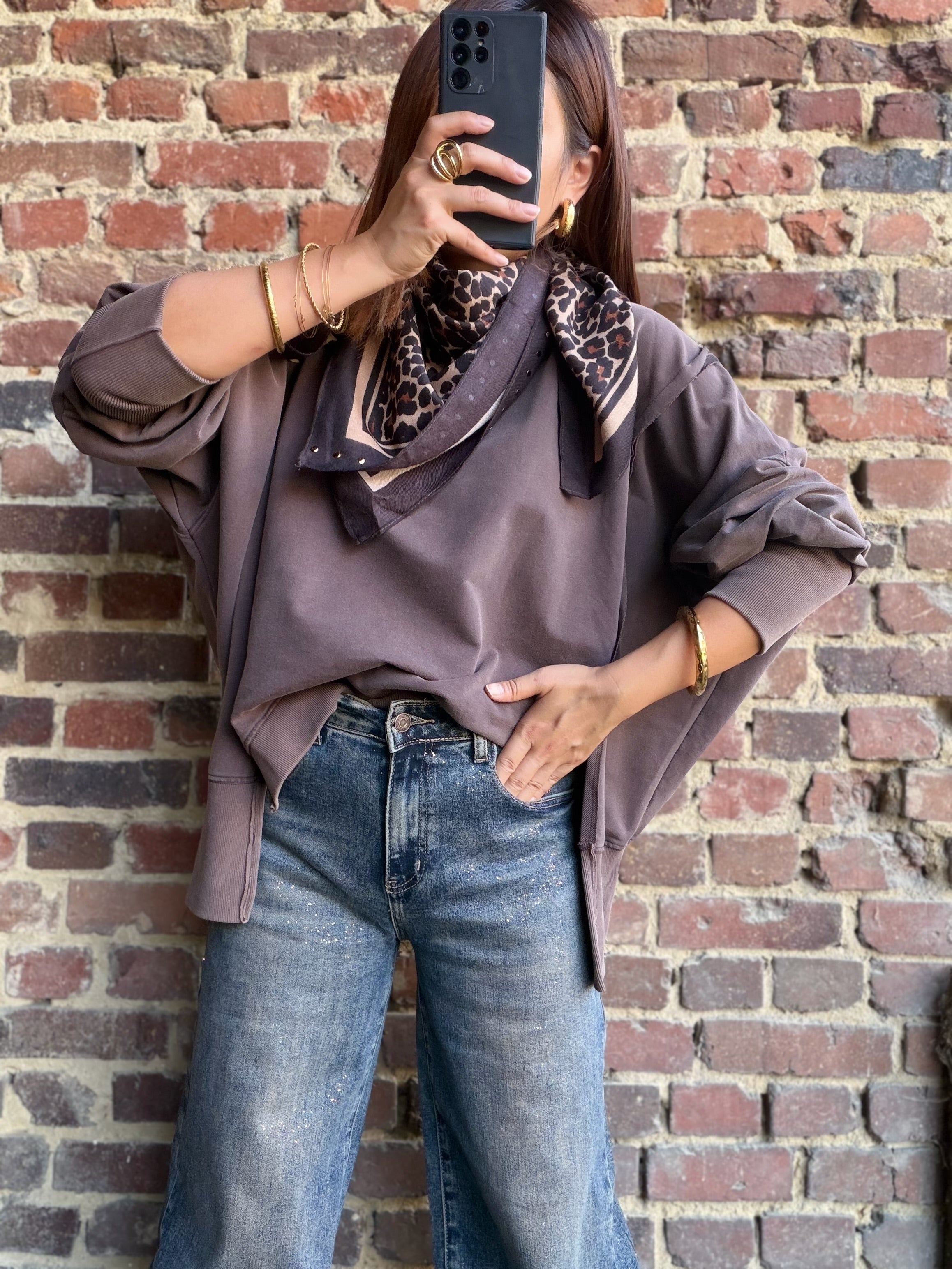 Sweat oversize choco délavé