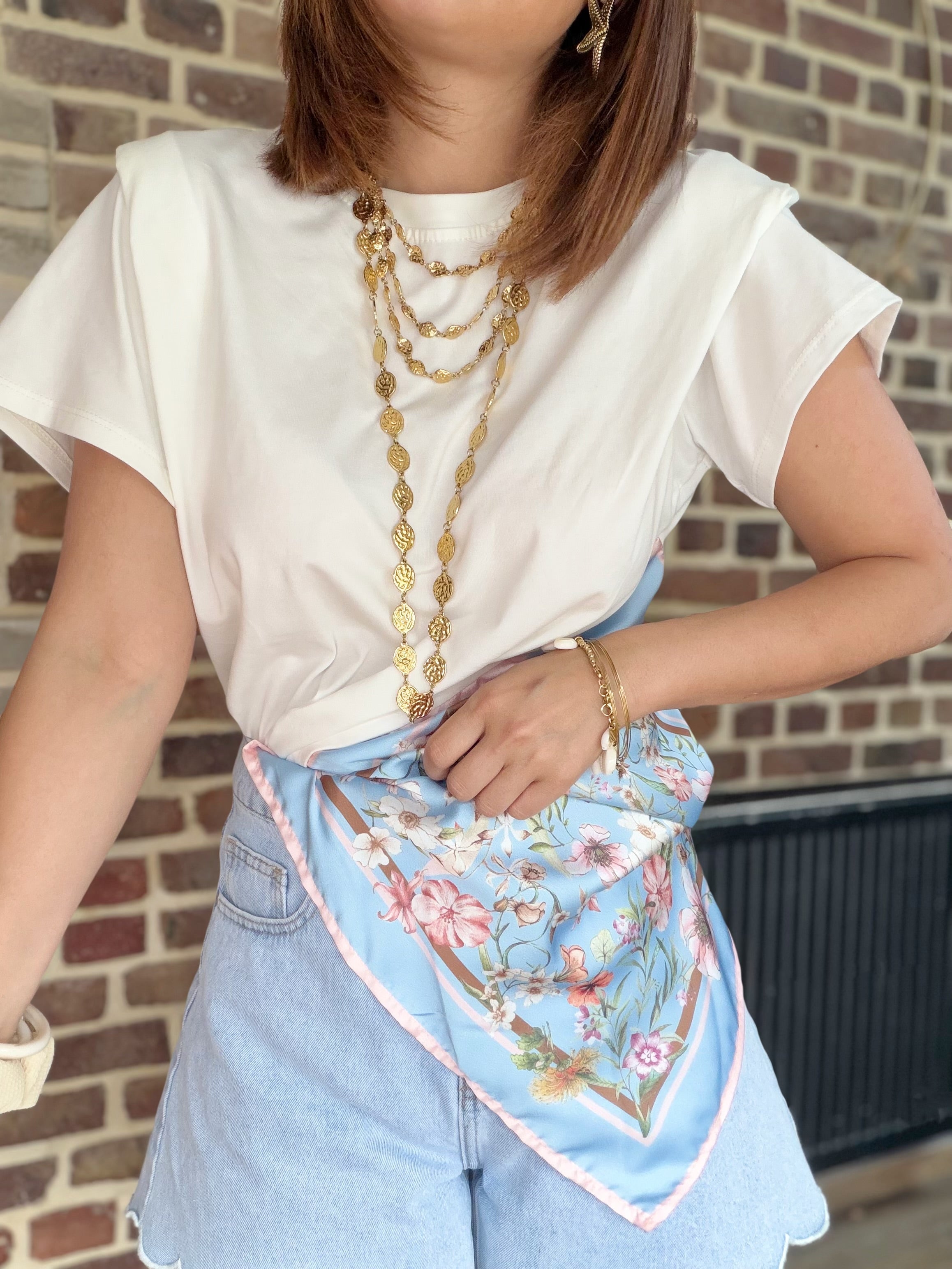 T-shirt foulard bleu rose