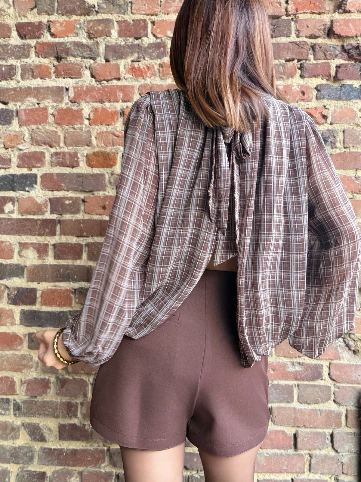 Blouse choco à carreaux