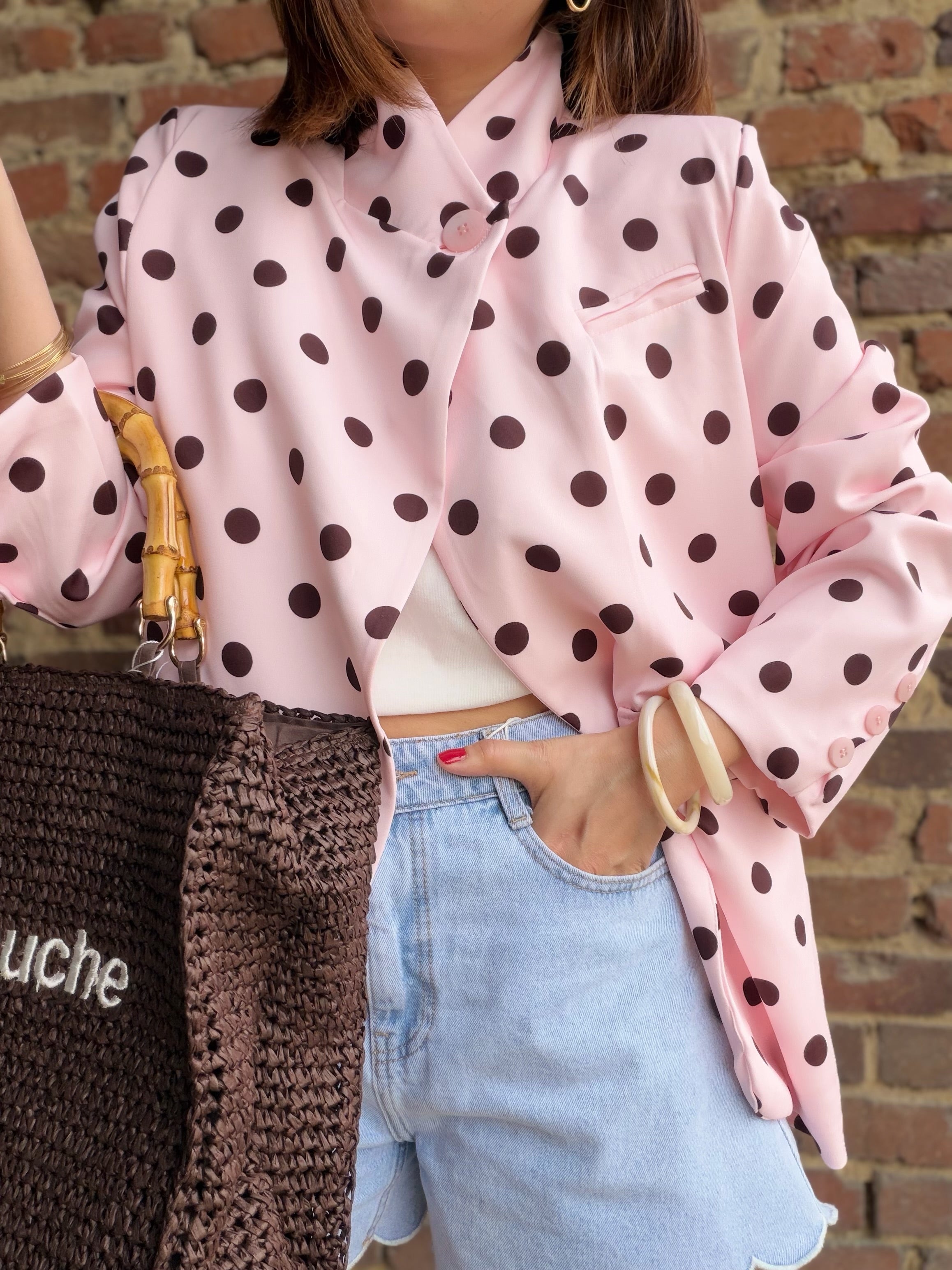 Blazer rose croisé à pois