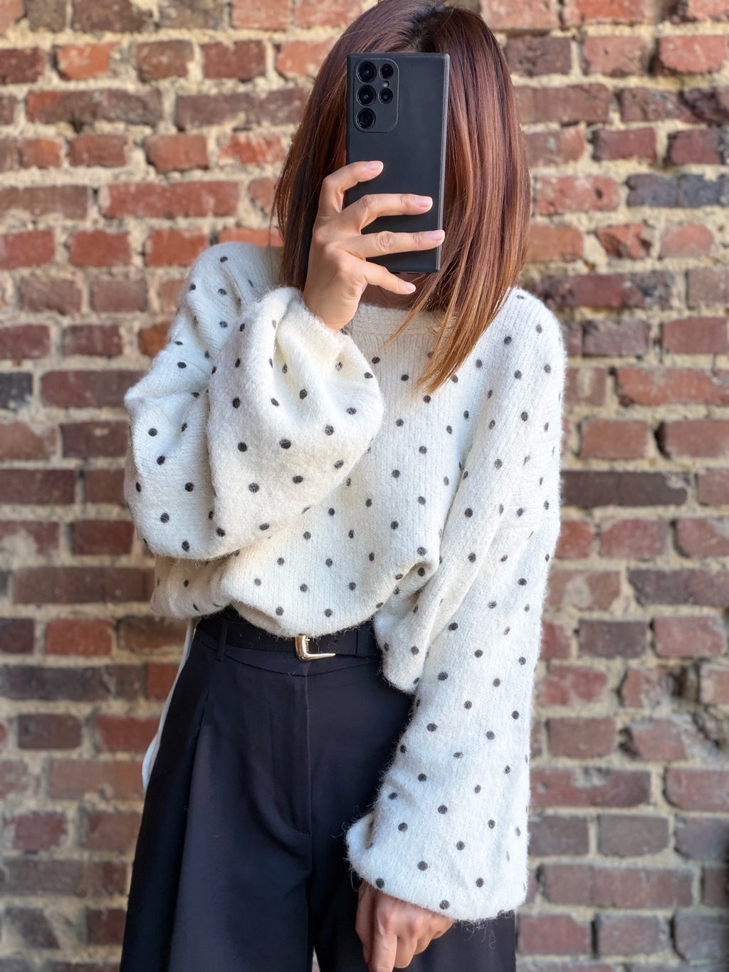 Pull beige oversize à pois