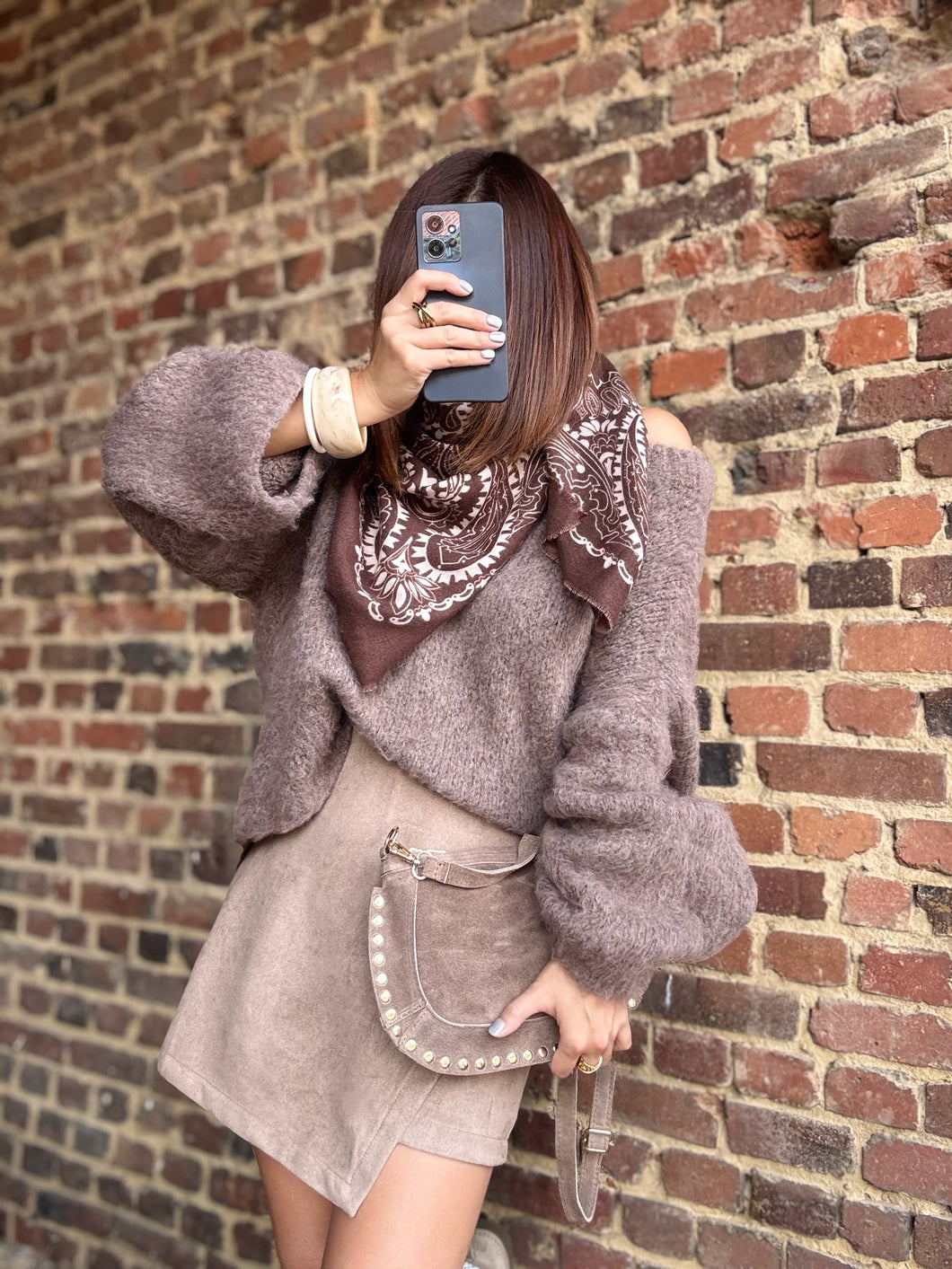Pull taupe oversize