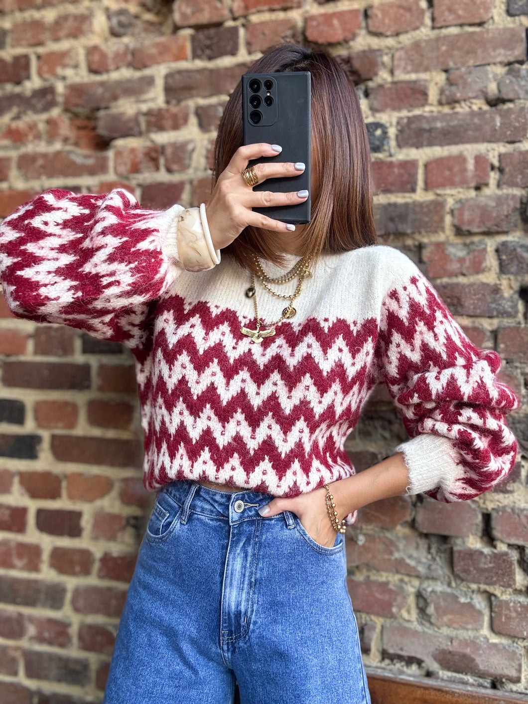 Pull vague à rayures bordeaux