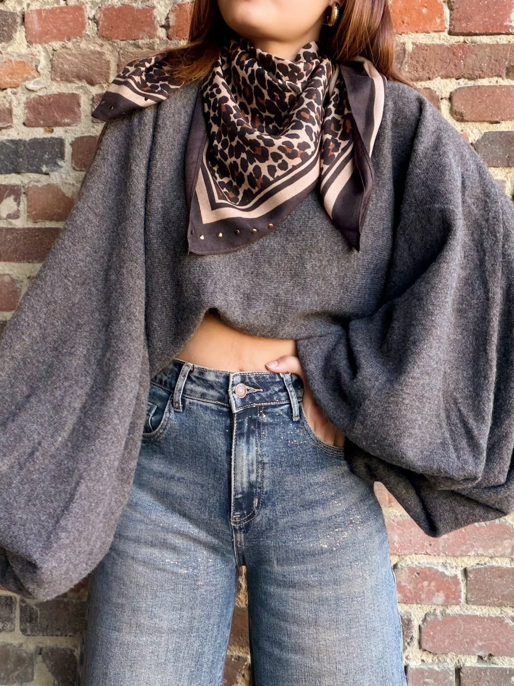 Pull chauve souris gris choco foncé